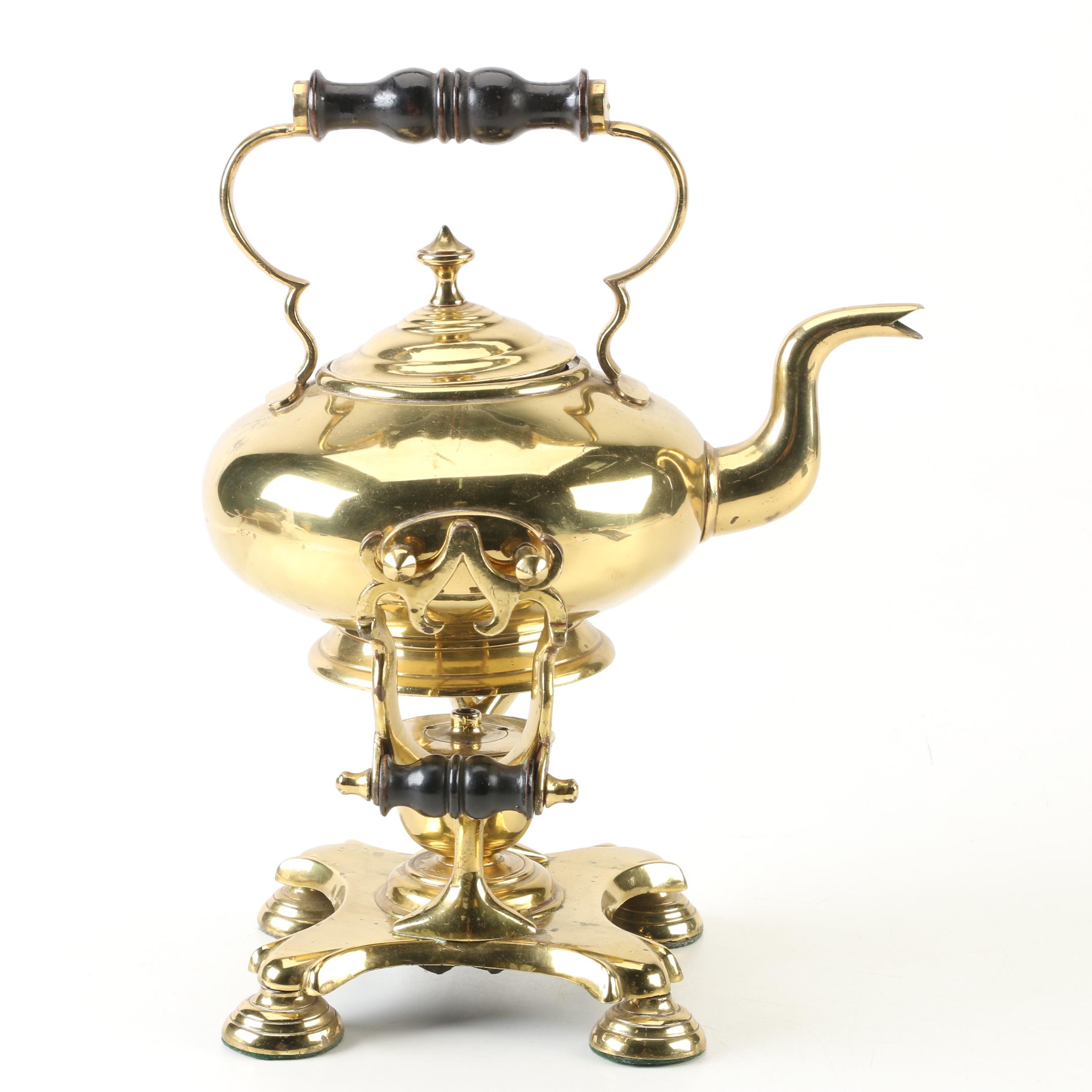 Vintage Brass Tipping Teapot with Warming Stand