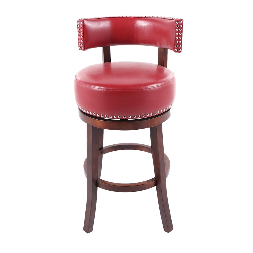 Red Vinyl Upholstered Swivel Bar Stool