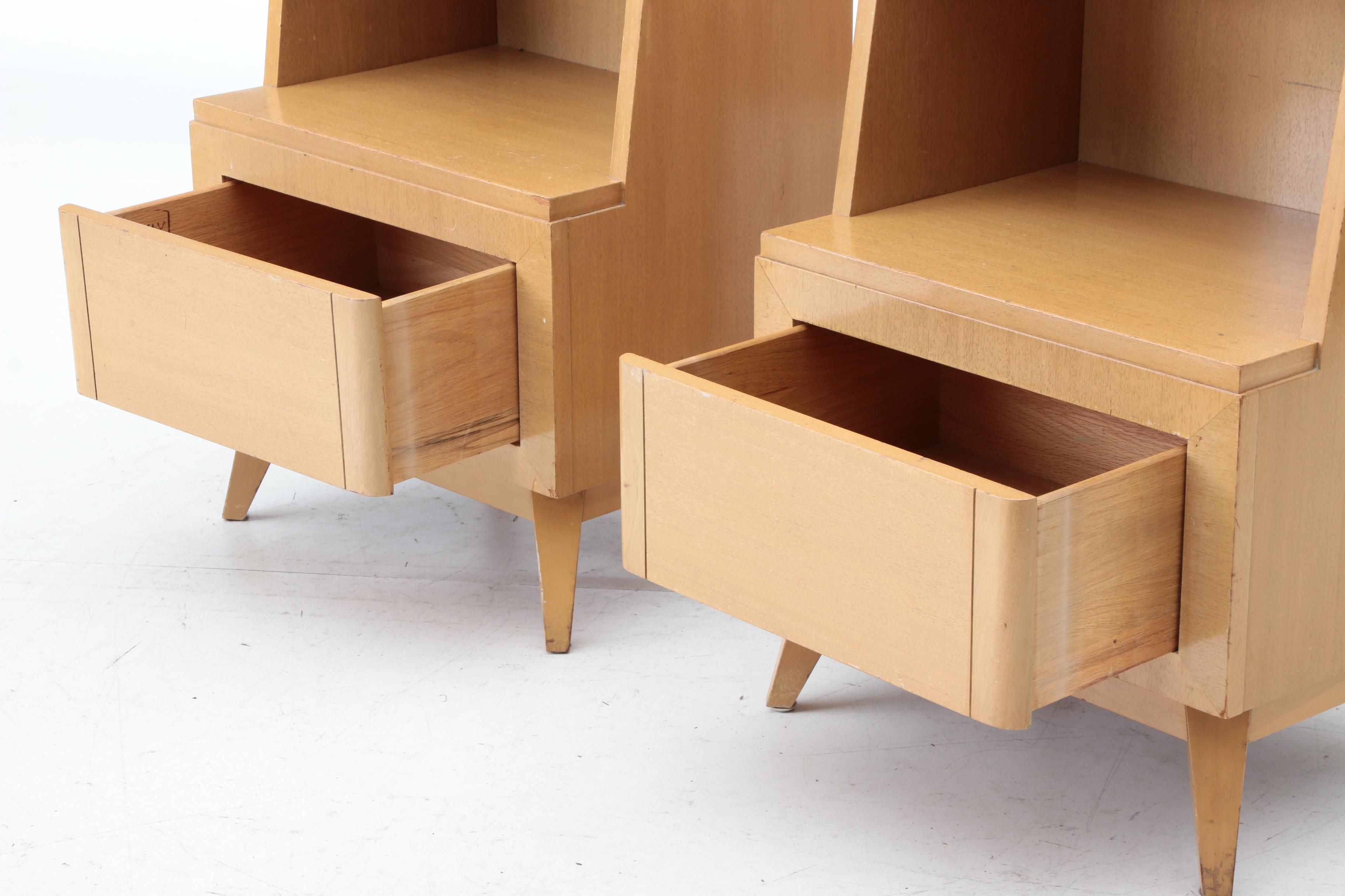 Eliel Saarinen for RWay Blonde Mahogany Nightstand Pair