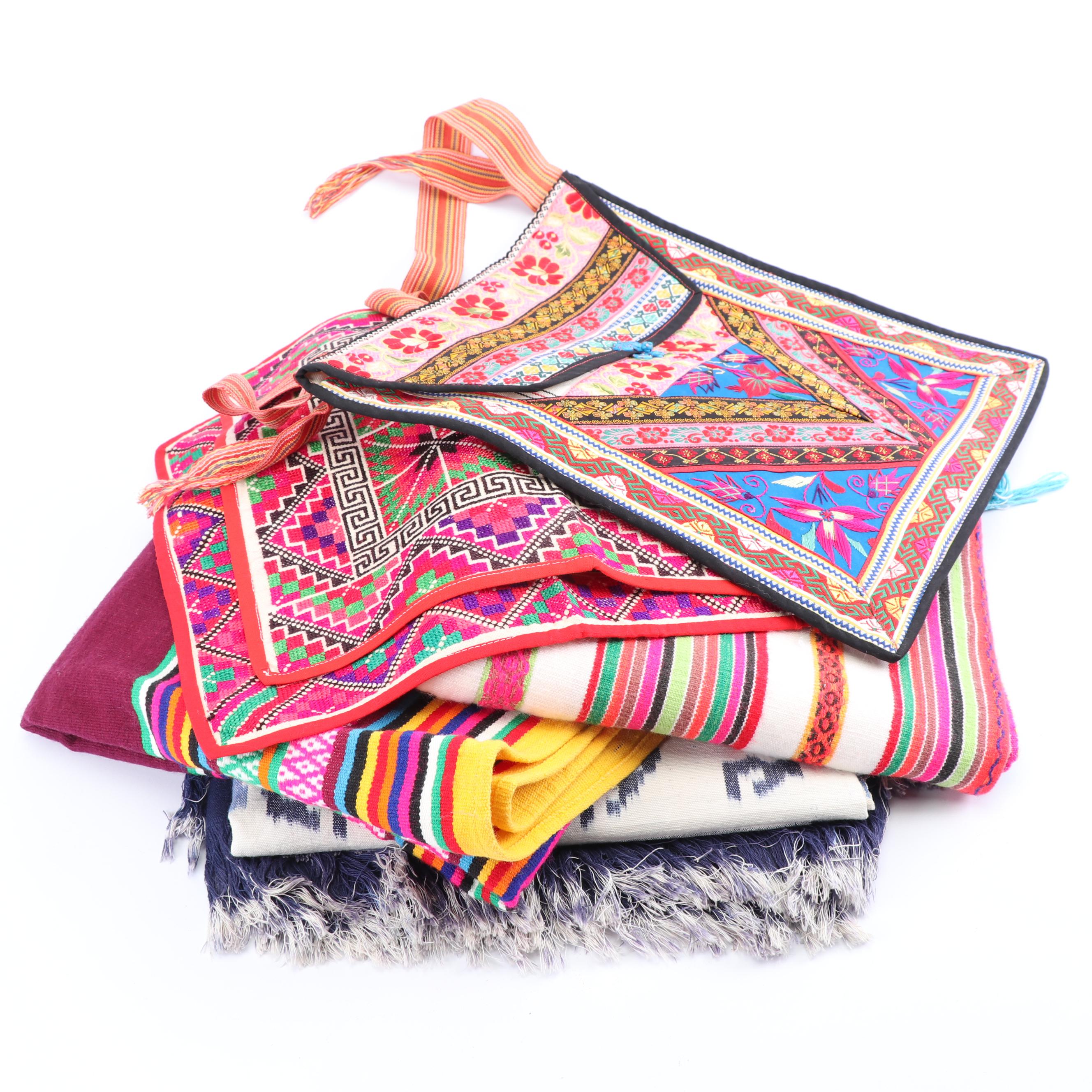 Indonesian Ikat Tablecloth with Textiles, Pillow Fronts, and Purse