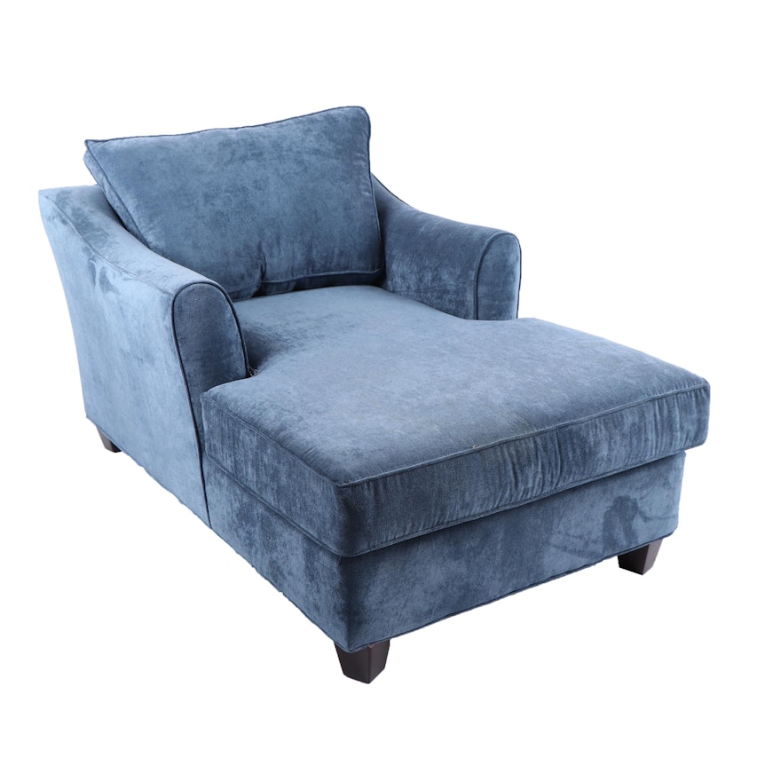 Blue Chenille Armchair Chaise Lounge