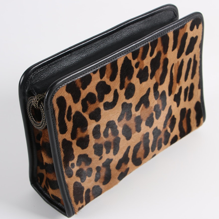 Sissirossi by Redwall Dyed Leopard Print Pony Hair and Leather Clutch