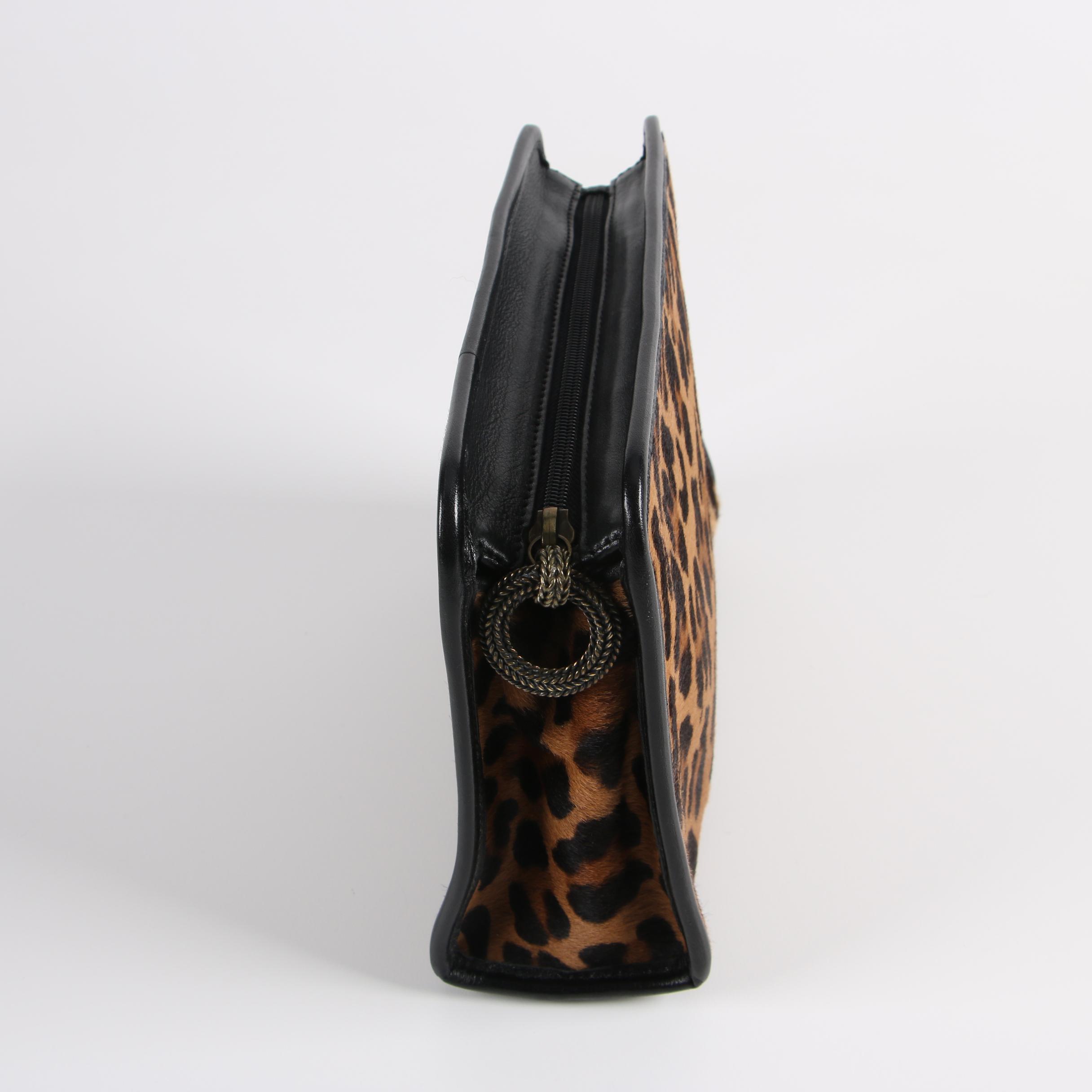 Sissirossi by Redwall Dyed Leopard Print Pony Hair and Leather Clutch