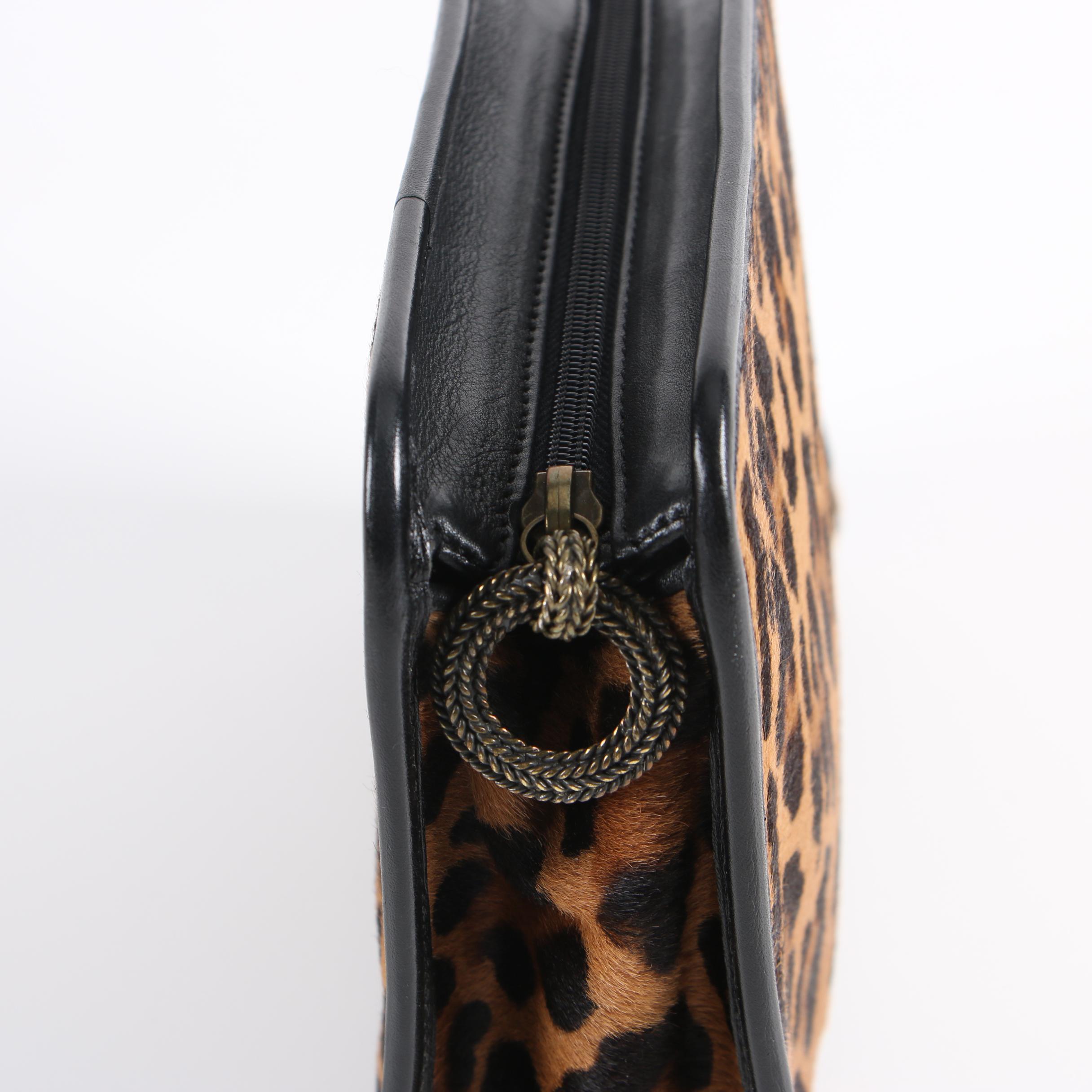 Sissirossi by Redwall Dyed Leopard Print Pony Hair and Leather Clutch