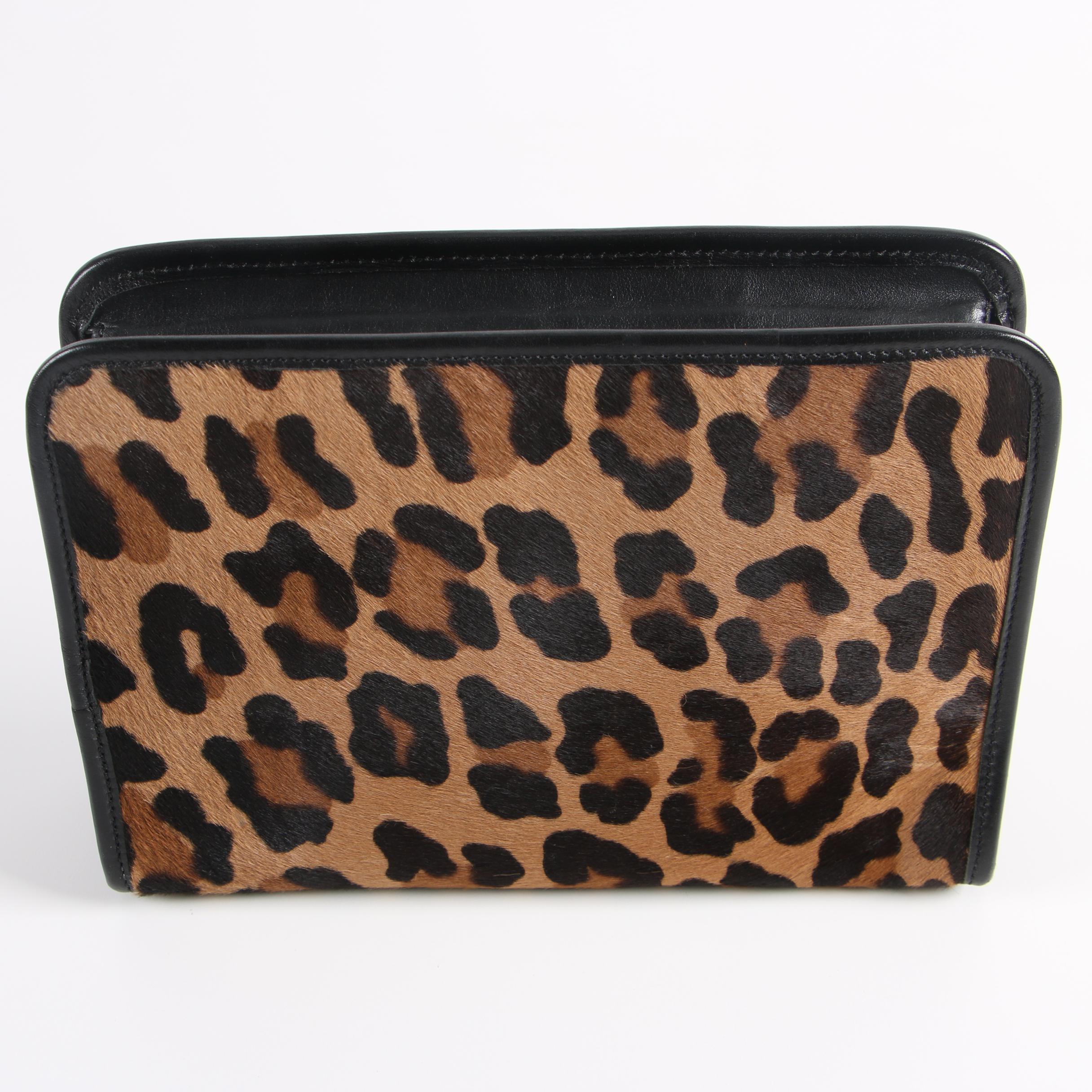 Sissirossi by Redwall Dyed Leopard Print Pony Hair and Leather Clutch