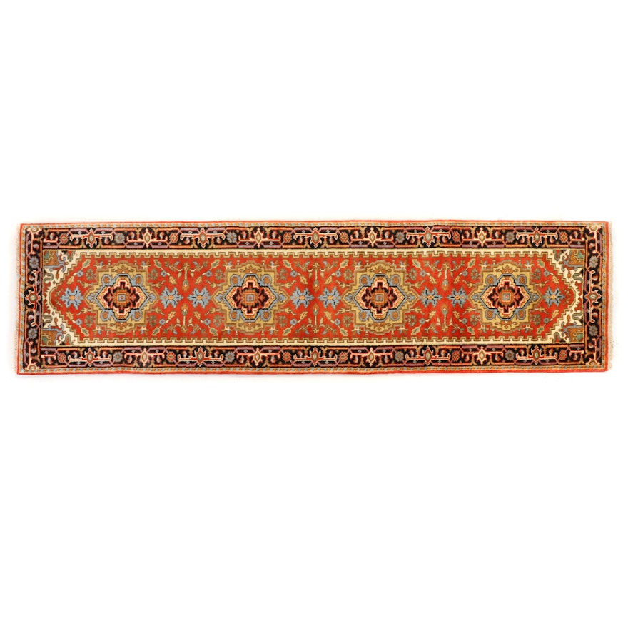 Hand-Knotted Indo-Persian Heriz Wool Carpet Runner