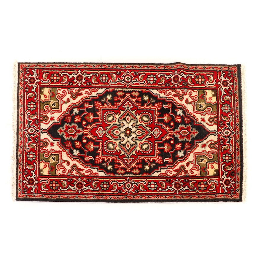 Hand-Knotted Indo-Persian Heriz Wool Accent Rug