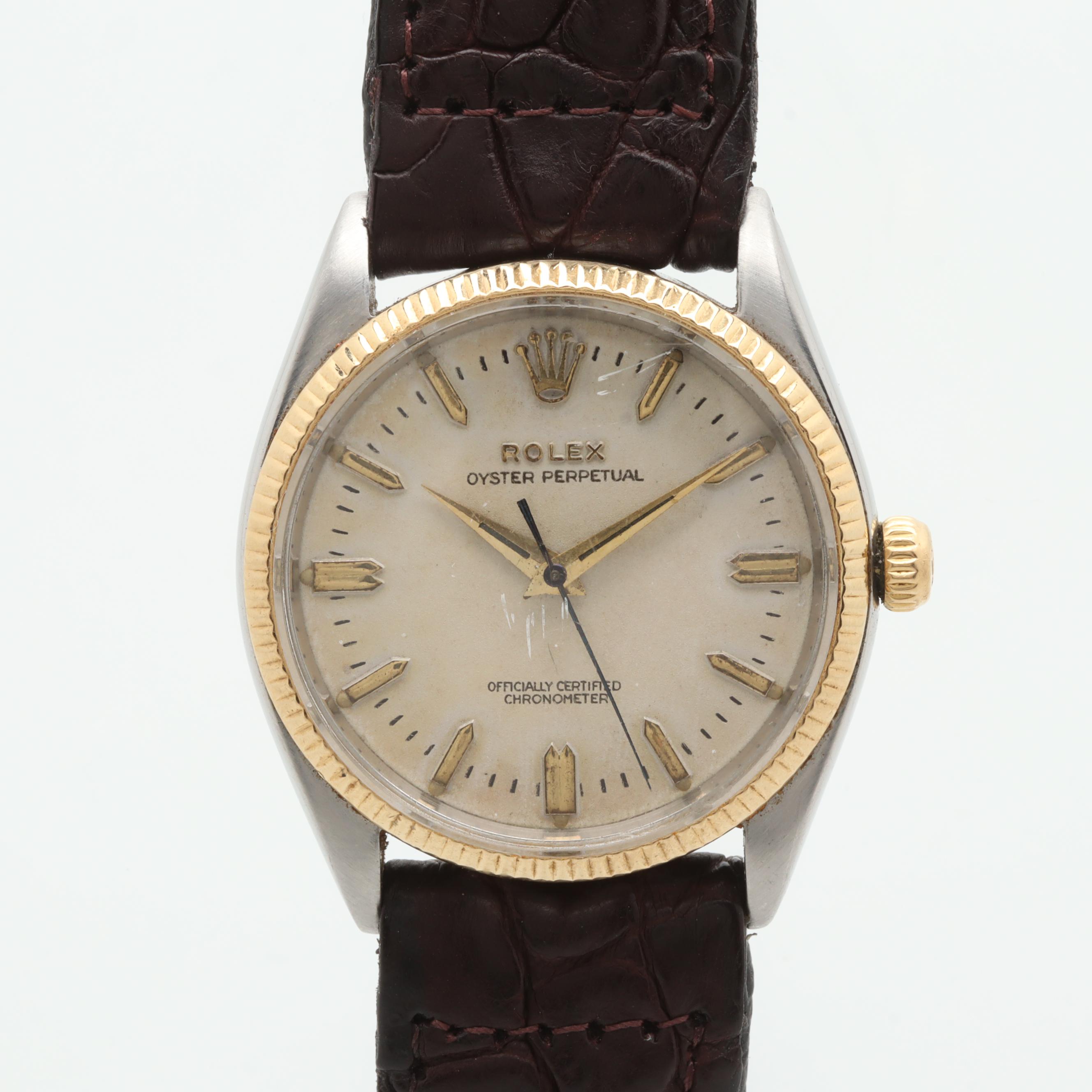 Vintage Rolex Oyster Perpetual Stainless Steel and 14K Yellow Gold Watch