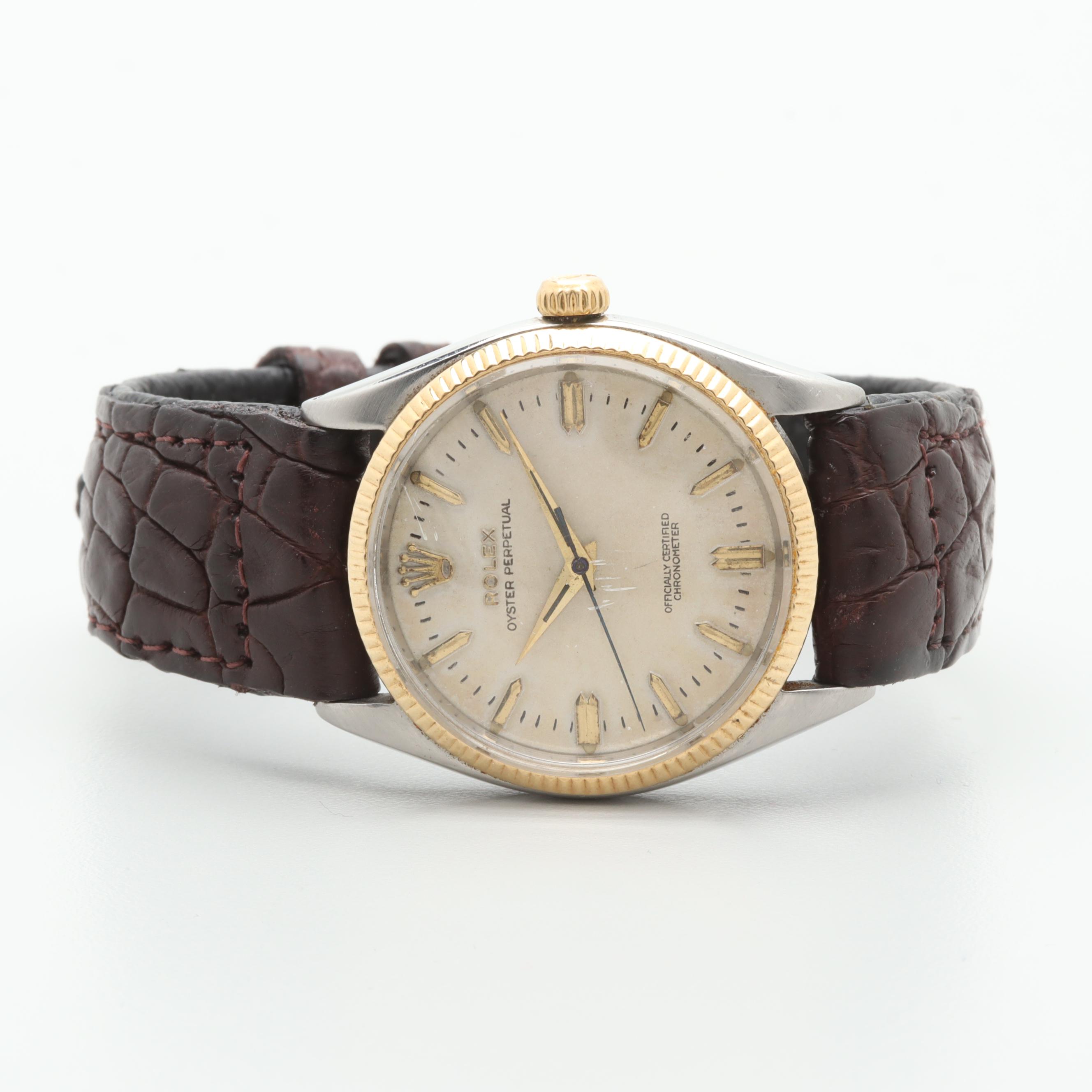 Vintage Rolex Oyster Perpetual Stainless Steel and 14K Yellow Gold Watch