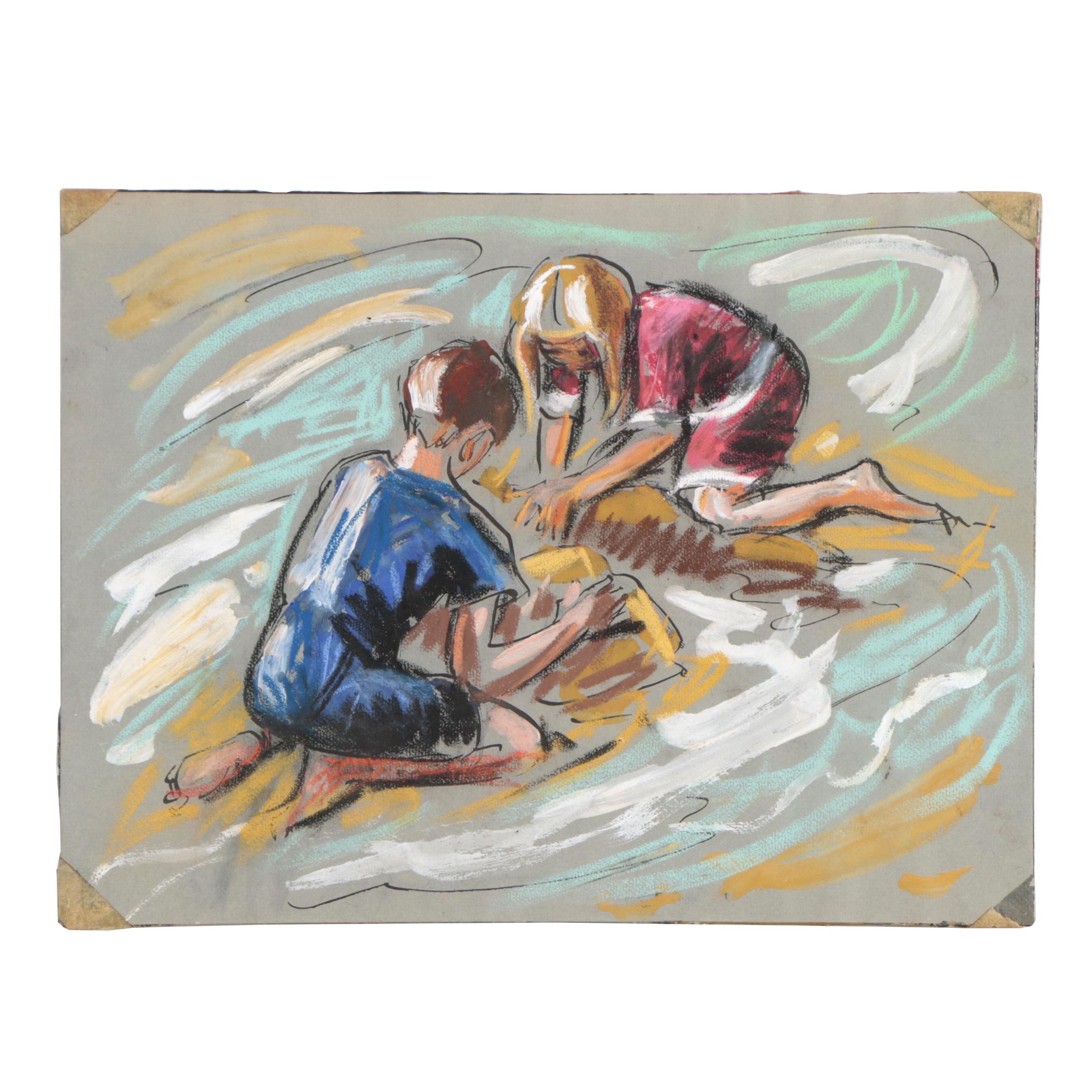 Figural Mixed Media Drawing