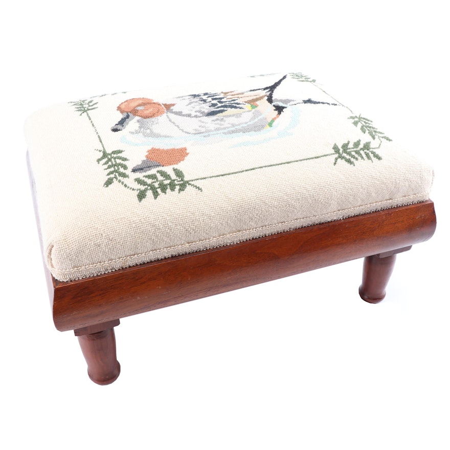 Duck Needlepoint Wooden Footstool