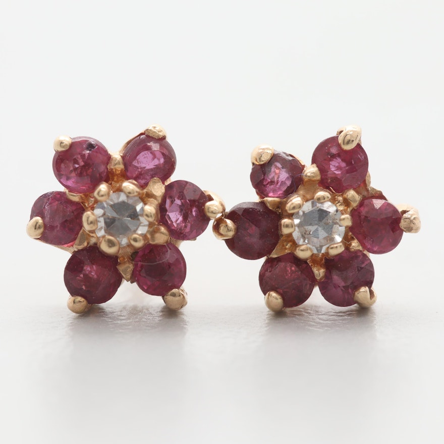 14K Yellow Gold Ruby and Diamond Earrings