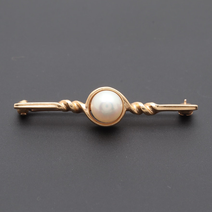 14K Yellow Gold Cultured Pearl Brooch