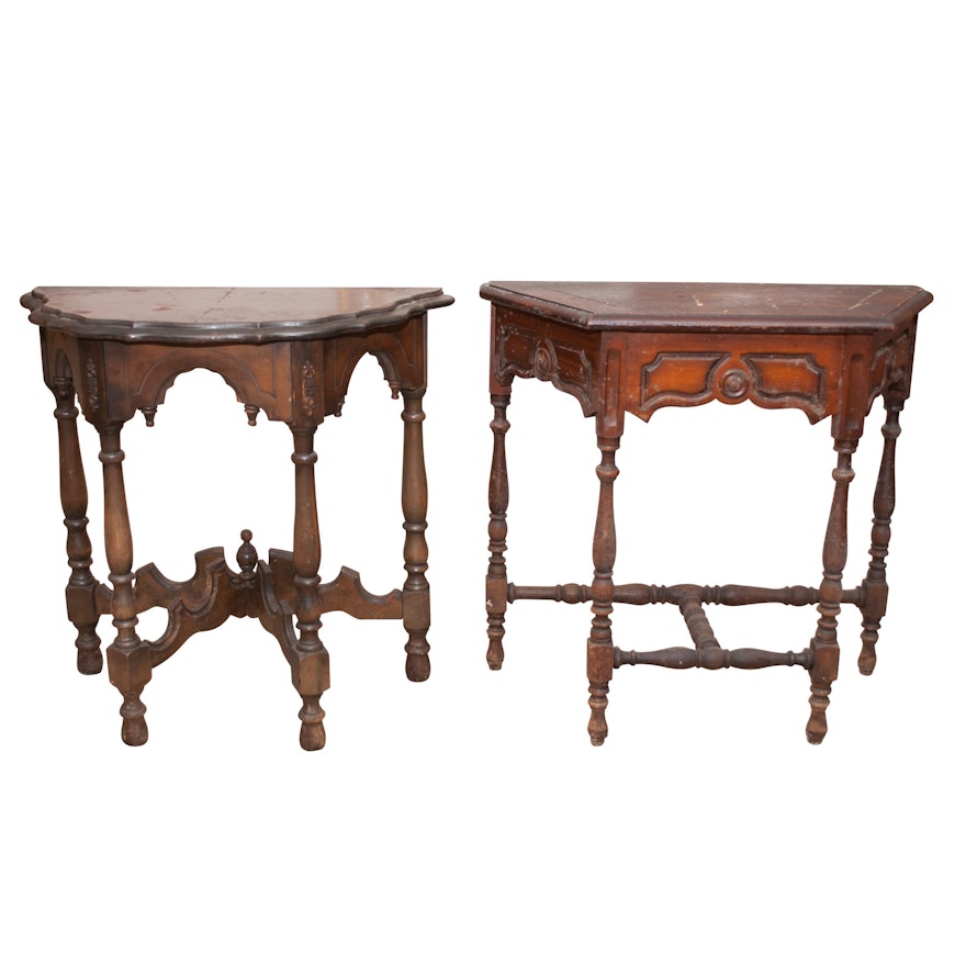 Two Rococo Revival Style Walnut Half Tables, Early 20th Century