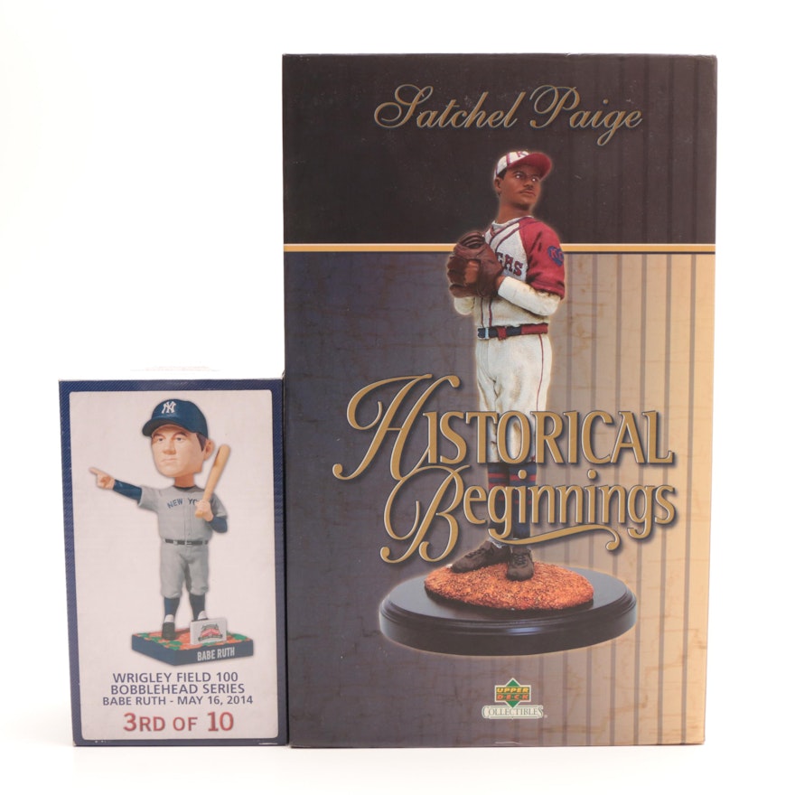 Satchel Paige Upper Deck Statue and Babe Ruth Bobblehead Doll From Wrigley Field