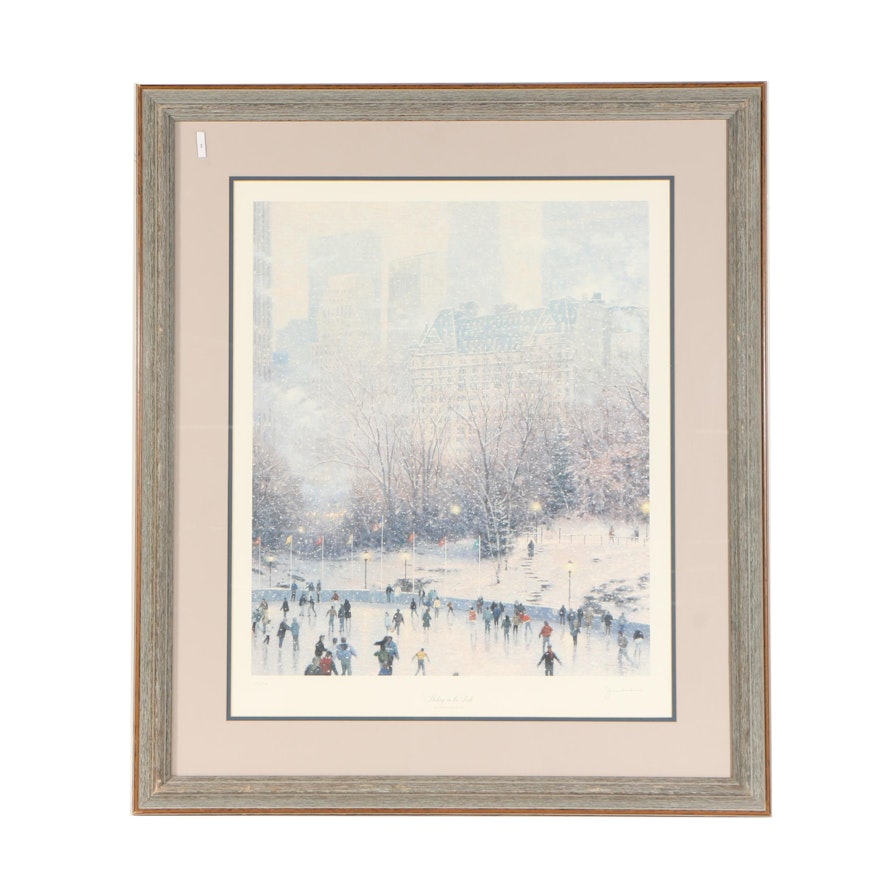 Thomas Kinkade Offset Lithograph "Skating in the Park"