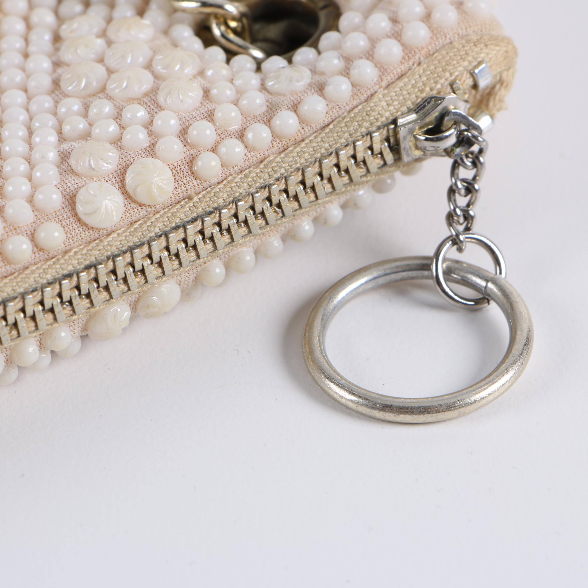 Vintage Black and Cream Beaded and White Enamel Mesh Evening Bags