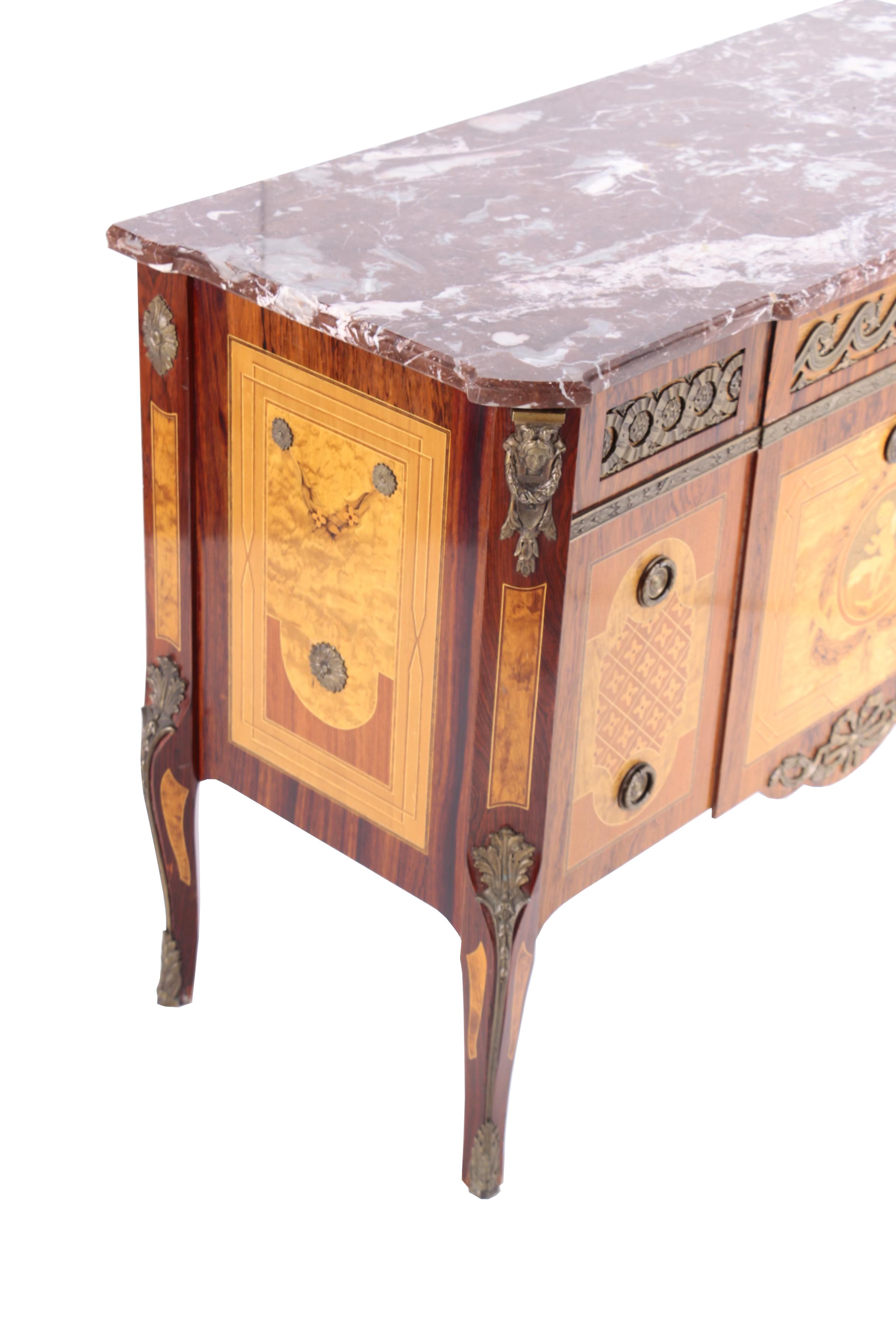 Louis XVI Style Brass-Mounted Kingwood and Marquetry Commode, 20th Century