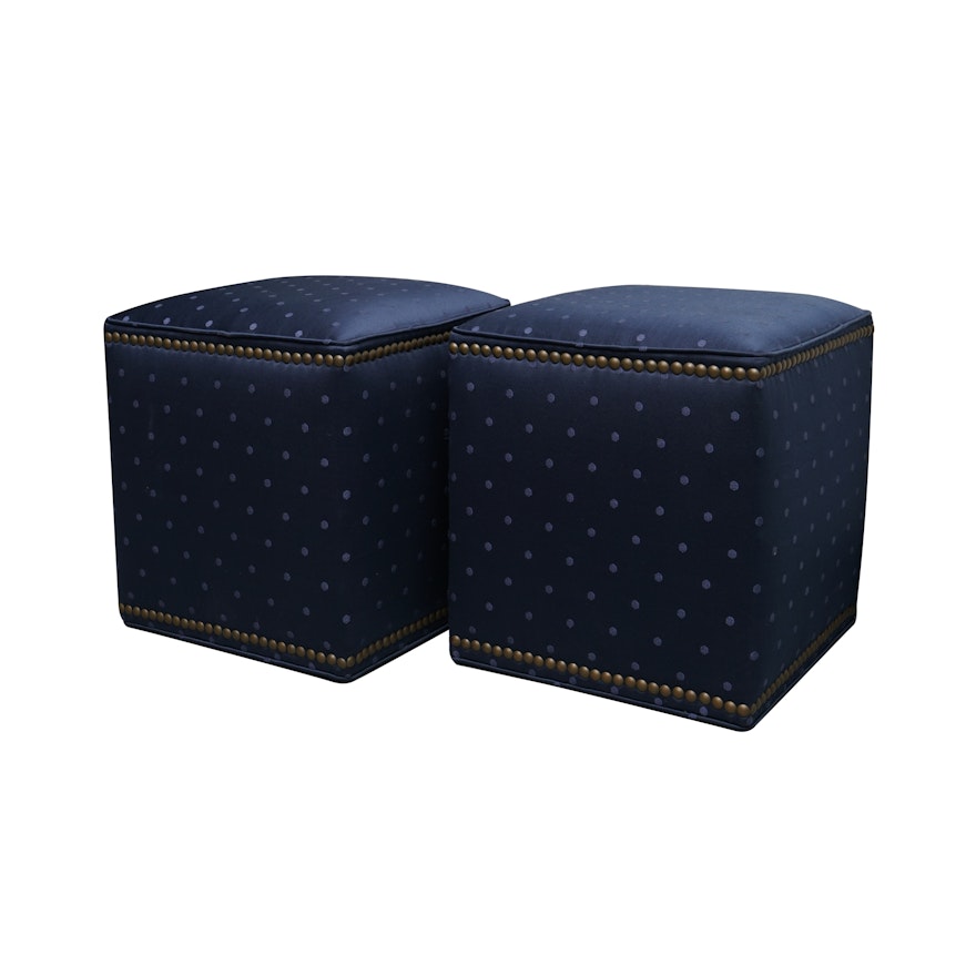 Pair of Navy Upholstered Ottomans