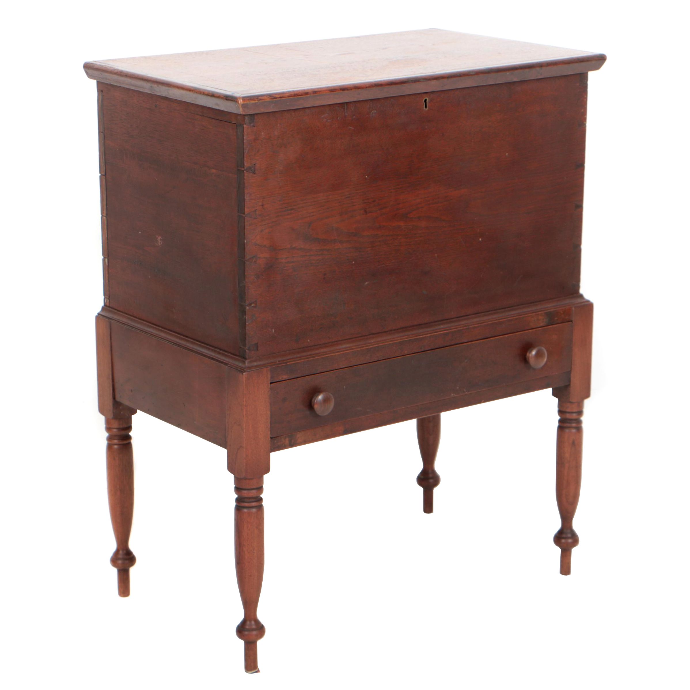 Southern Late Federal Walnut Sugar Chest-on-Frame, Circa 1820-1840