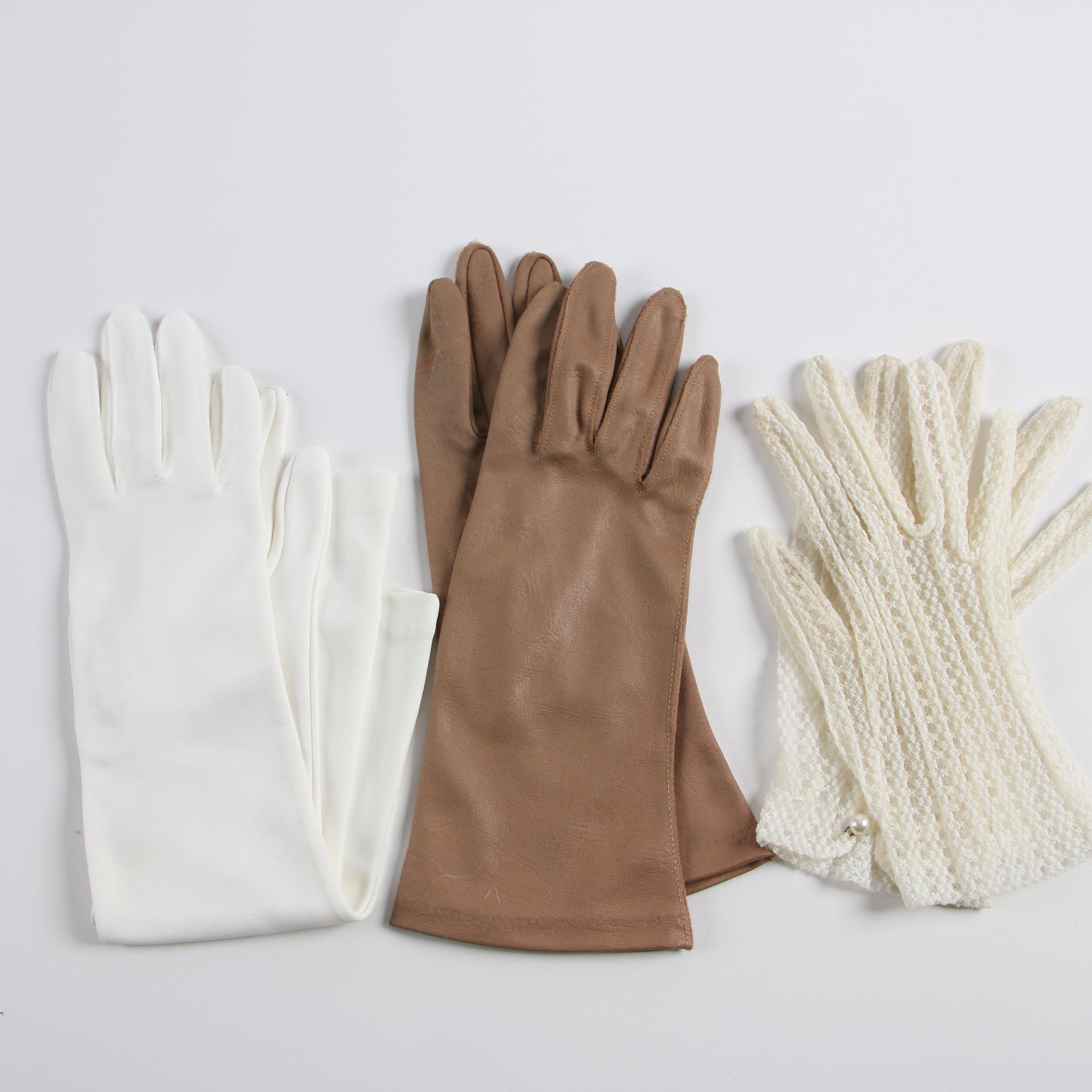 Vintage Gloves including Rabbit Fur Lined, Leather, Bead Accented and Crochet