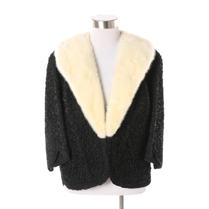 Vintage Jack Slade Furs Ribbonwork Black Jacket with Platinum Mink Fur Collar