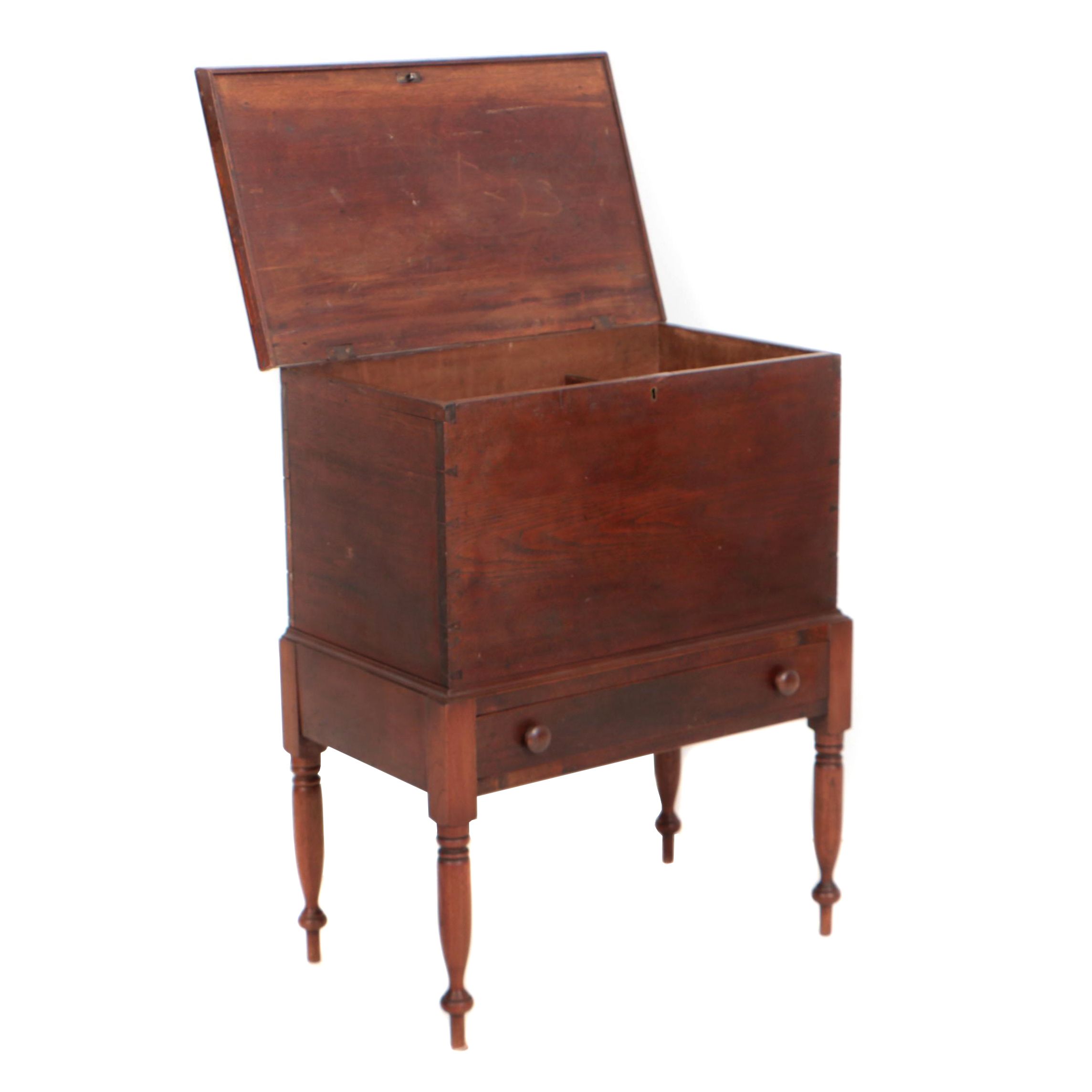 Southern Late Federal Walnut Sugar Chest-on-Frame, Circa 1820-1840