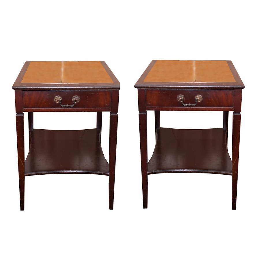 Mahogany End Tables with Leather Inset By Imperial Table Co., Mid-20th Century