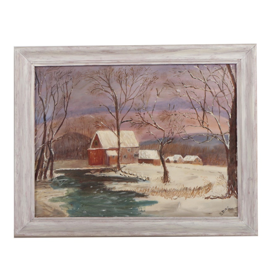 S. Dine Winter Landscape Oil Painting