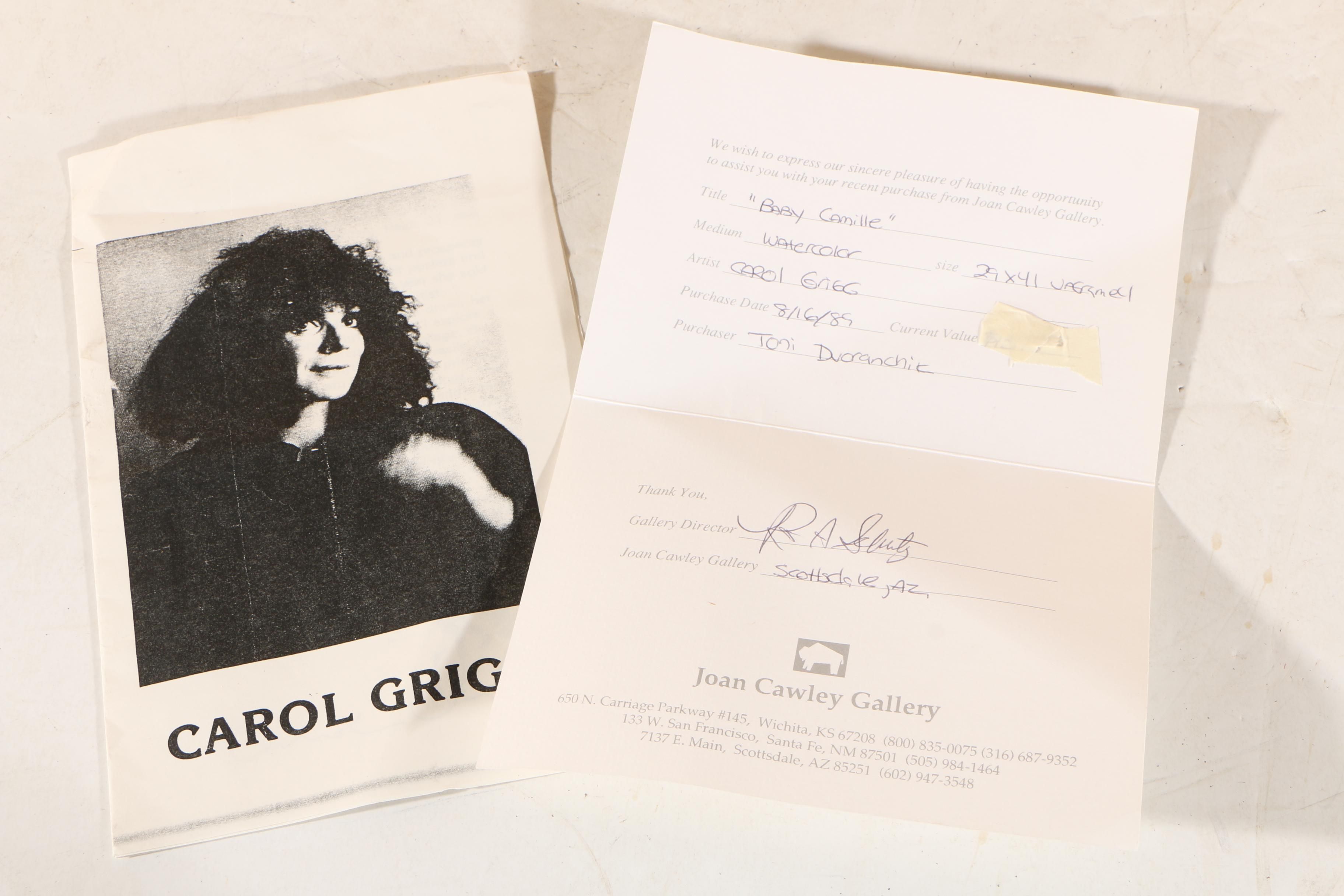 Carol Grigg 1988 Watercolor and Gouache Painting "Baby Camille"