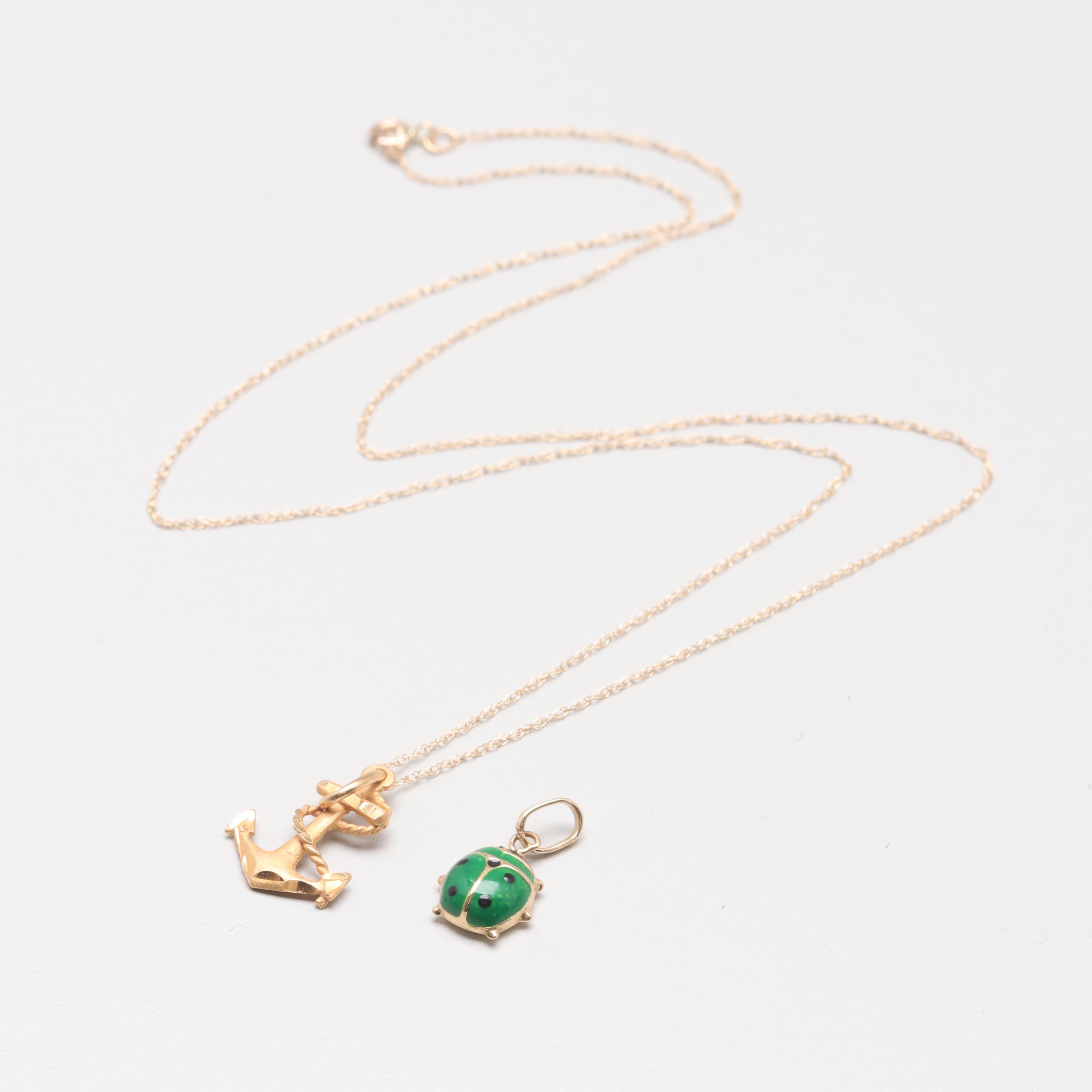 14K Yellow Gold Necklace and Enamel Charm