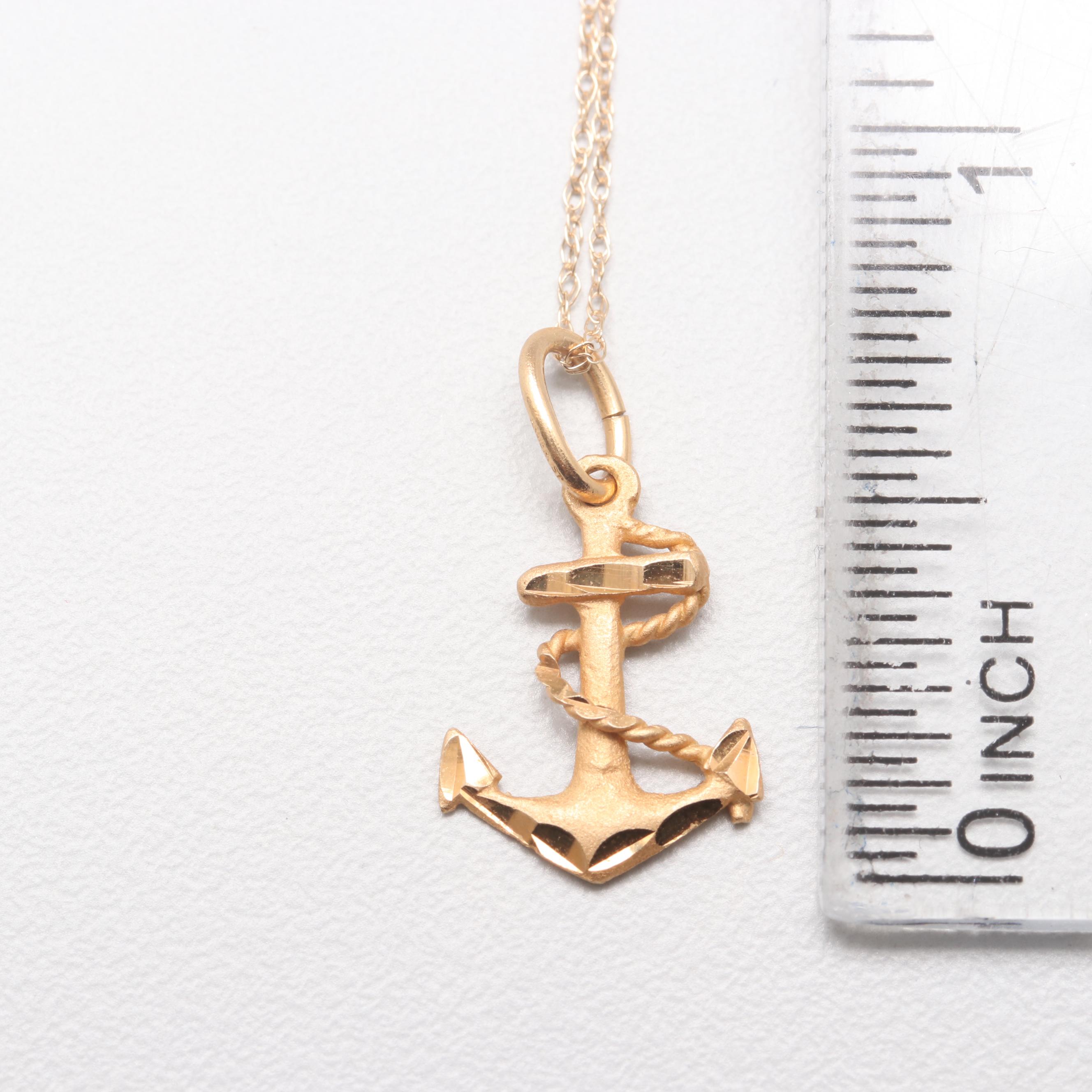 14K Yellow Gold Necklace and Enamel Charm