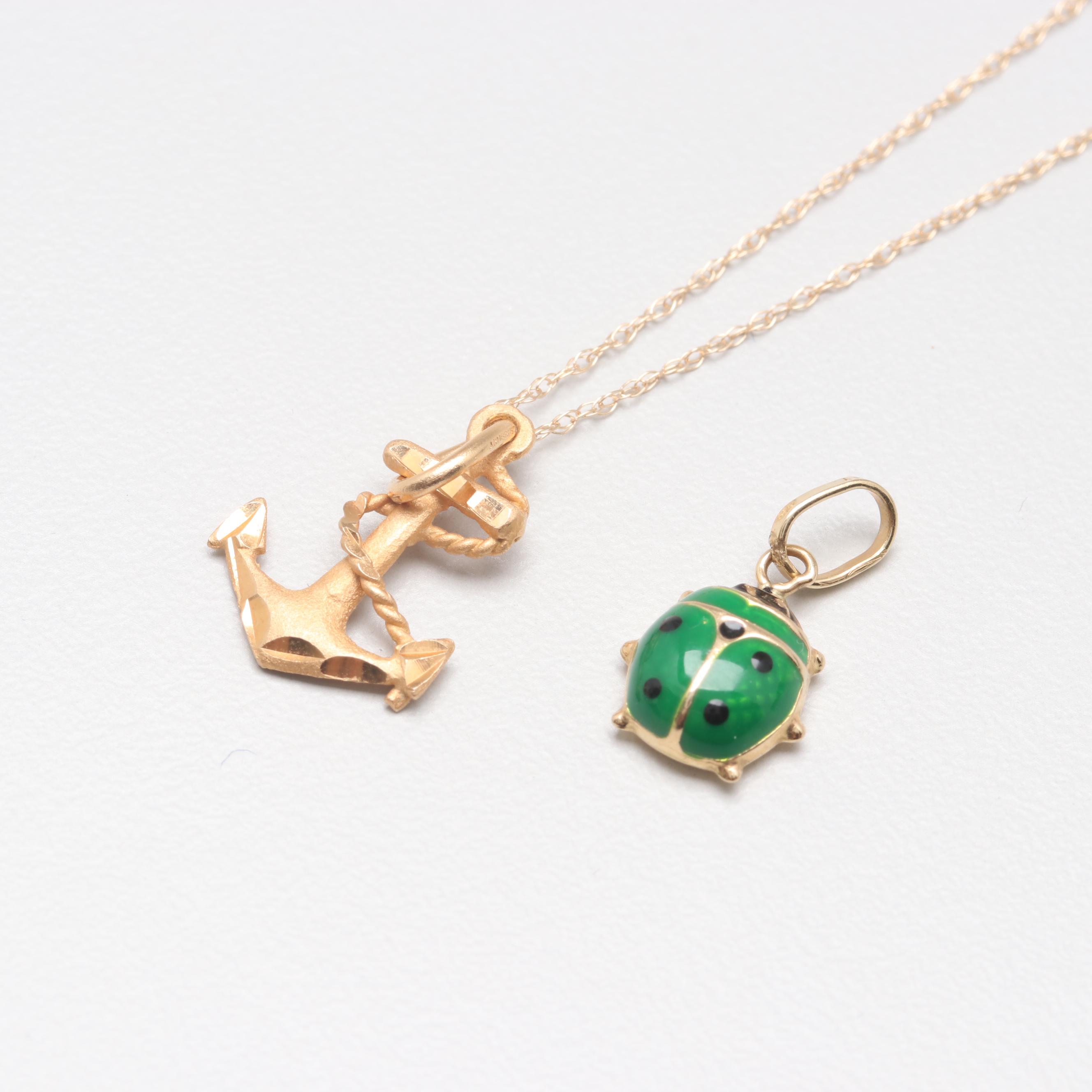 14K Yellow Gold Necklace and Enamel Charm