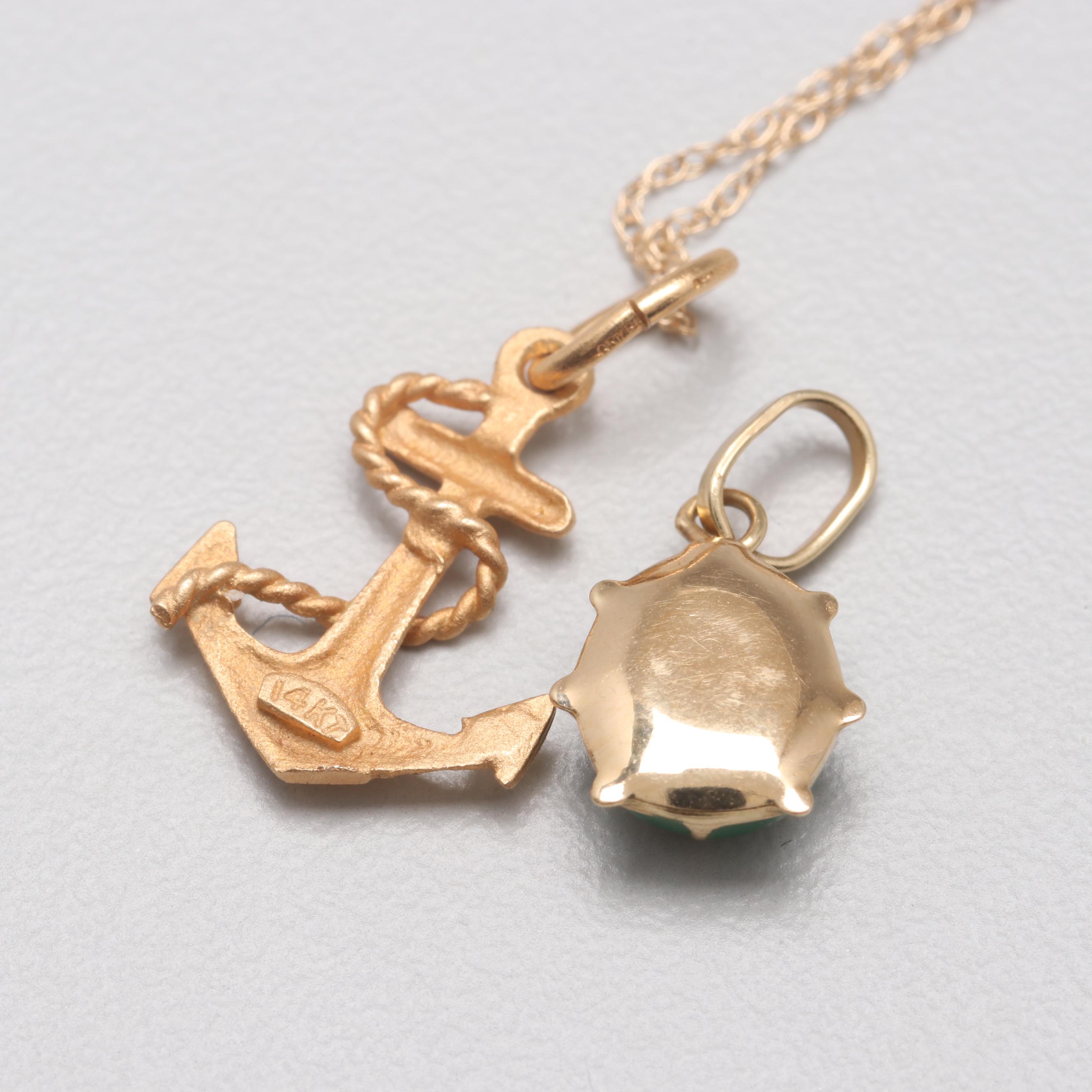 14K Yellow Gold Necklace and Enamel Charm