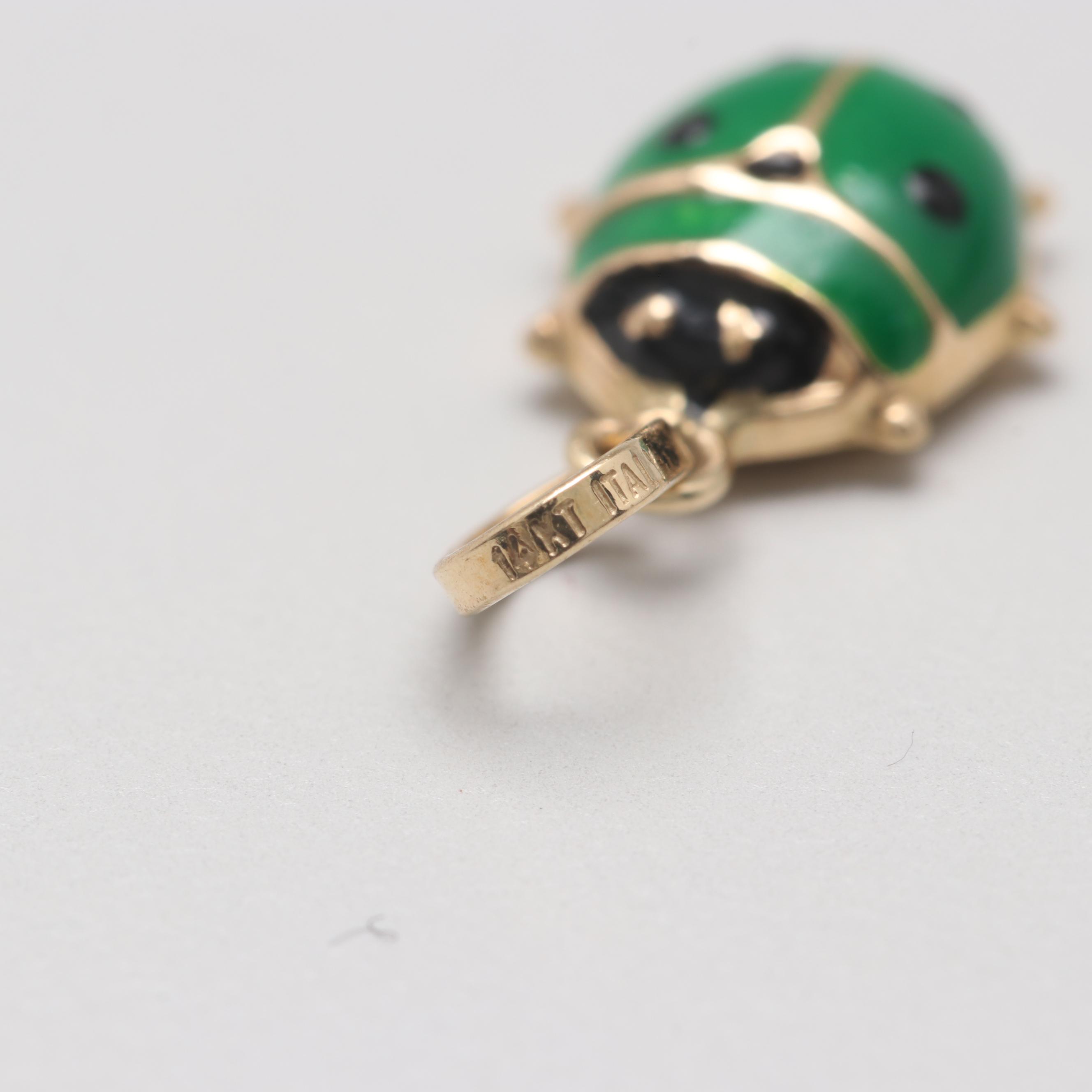 14K Yellow Gold Necklace and Enamel Charm