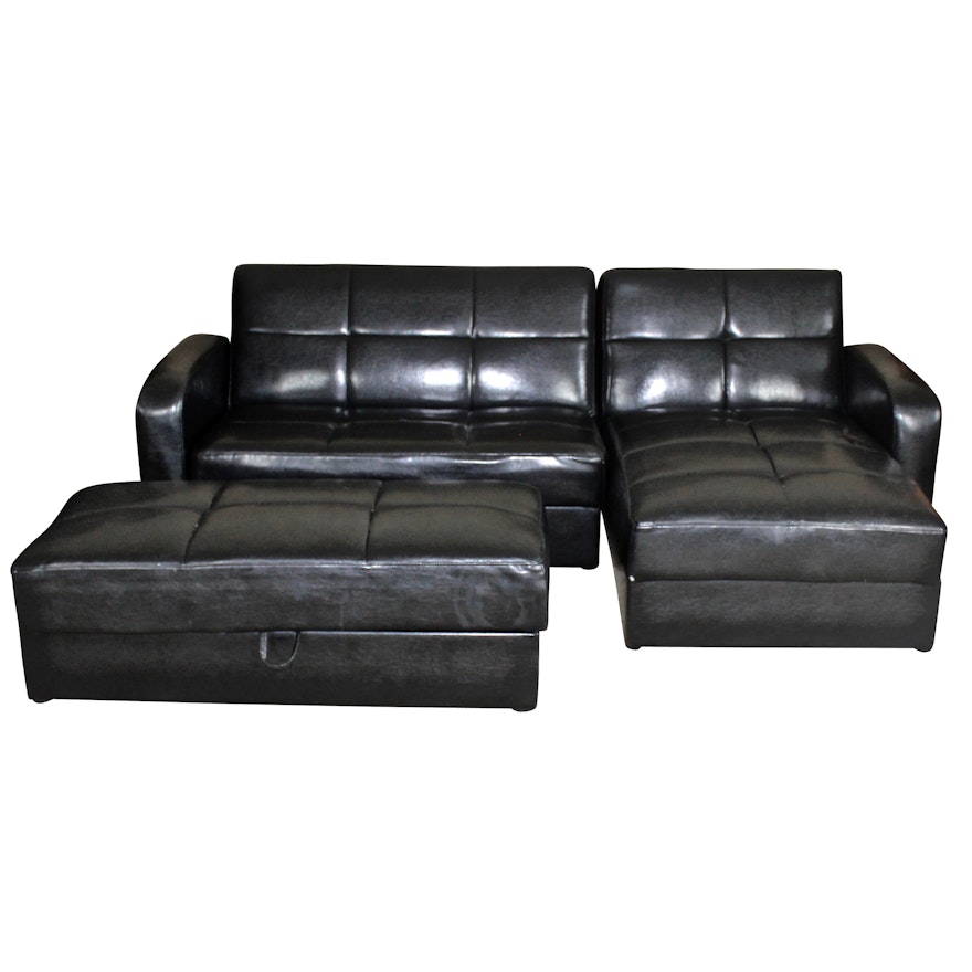 IKEA Storage Sectional Sofa in Black Vinyl