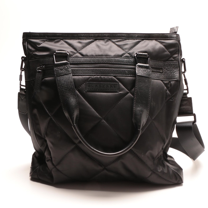 Burberry Black Quilted Nylon and Leather Tote