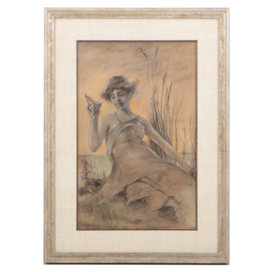 In the Manner of Thomas W. Dewing Early 20th Century Pastel and Charcoal Drawing