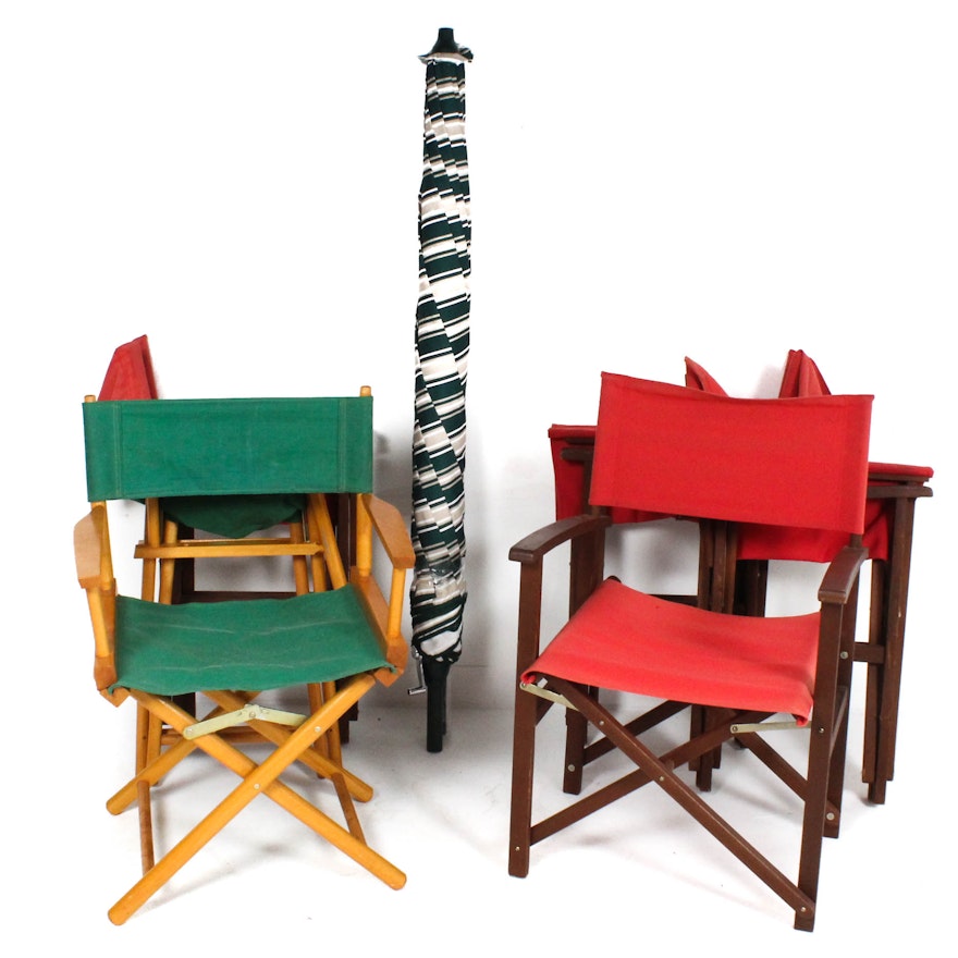 Vintage Collapsible Director Chairs and Patio Umbrella