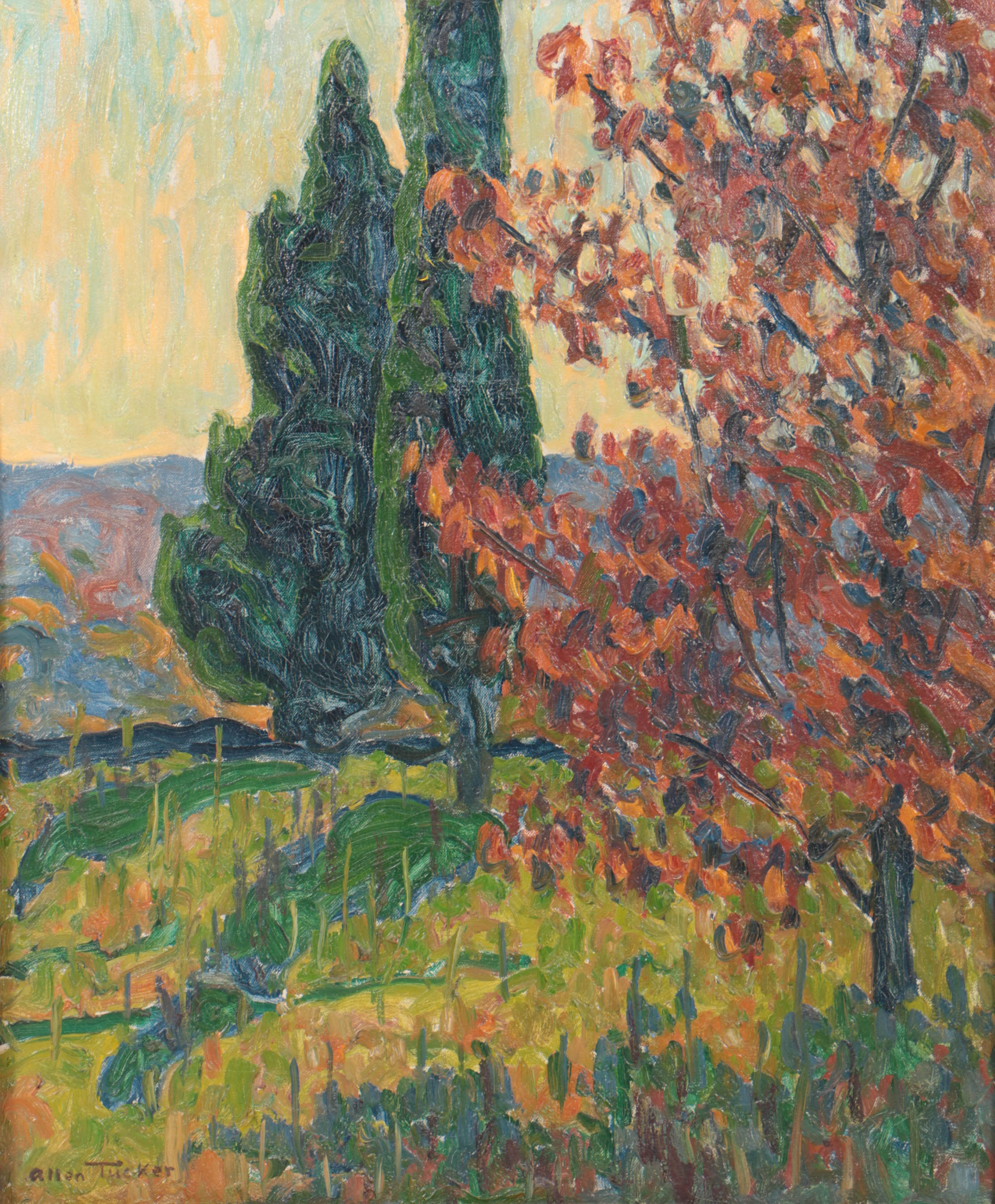 Allen Tucker Early 20th Century Autumnal Landscape Oil Painting