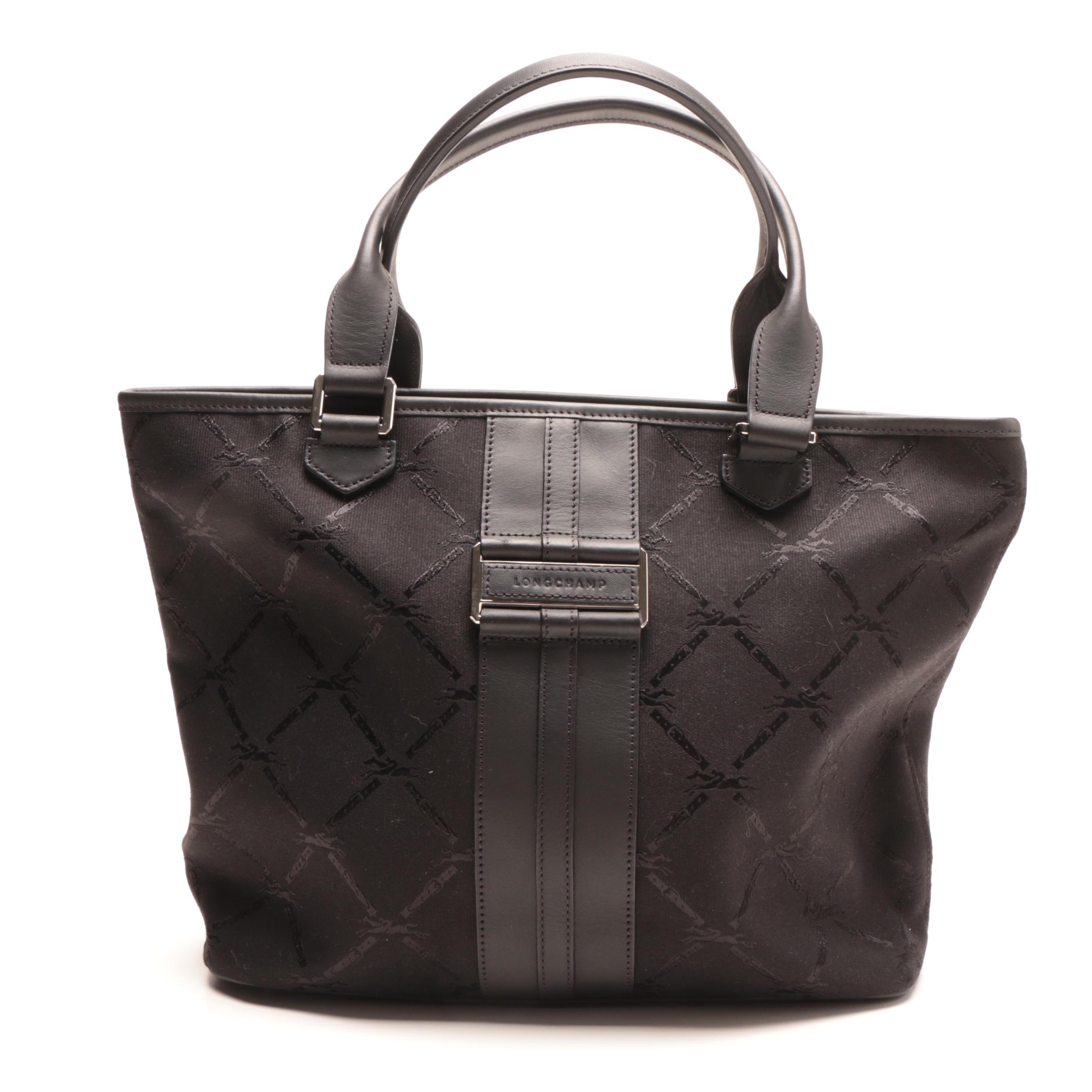 Longchamp Black Diamond Logo Canvas Tote