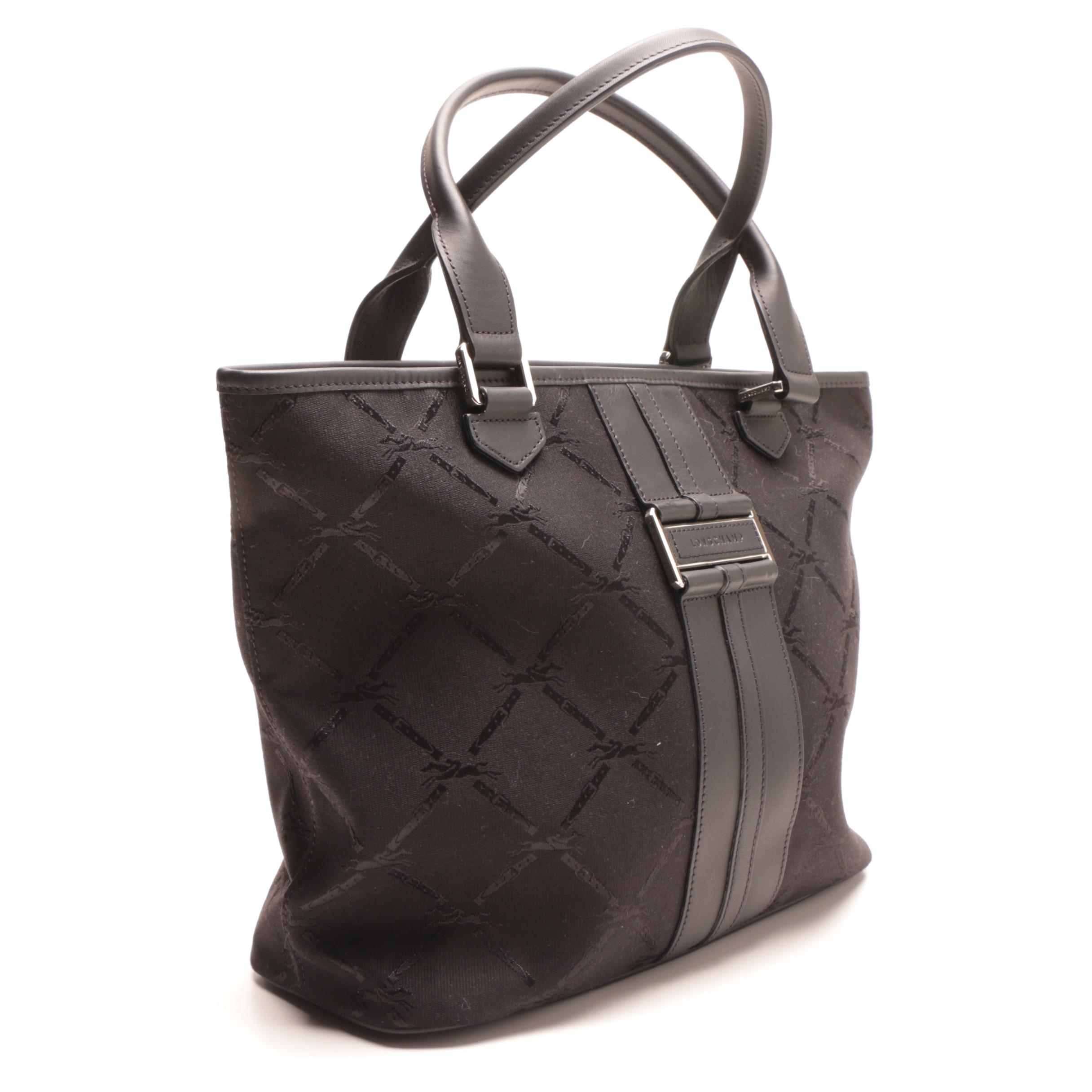 Longchamp Black Diamond Logo Canvas Tote