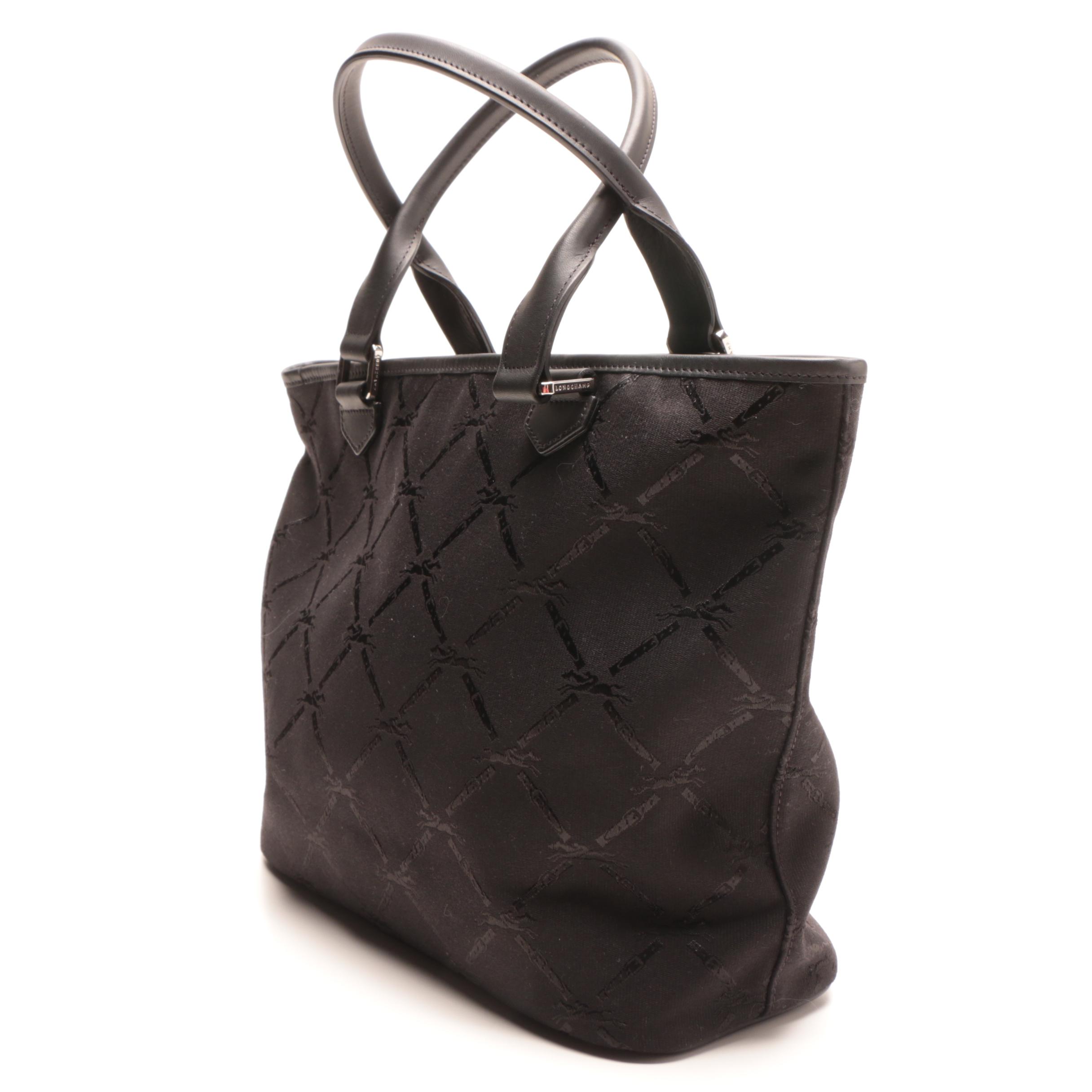 Longchamp Black Diamond Logo Canvas Tote