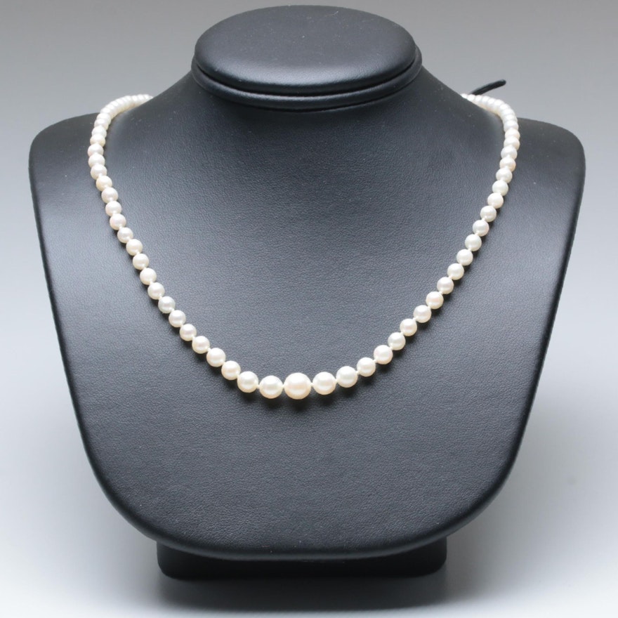 14K White Gold Cultured Pearl Single Strand Necklace