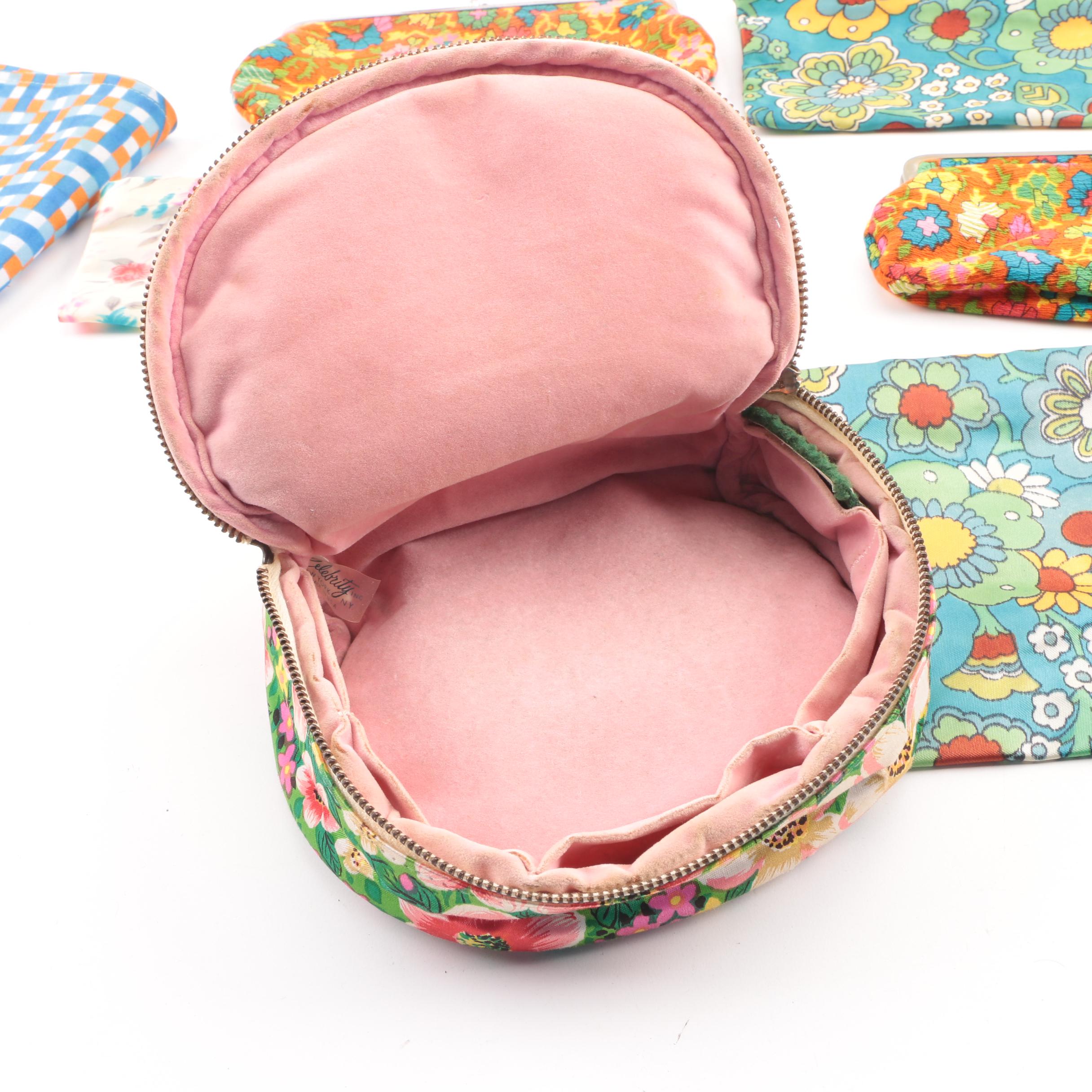 Circa 1970s Vintage Floral and Mod Print Coin Purses, Pouches and Scarves