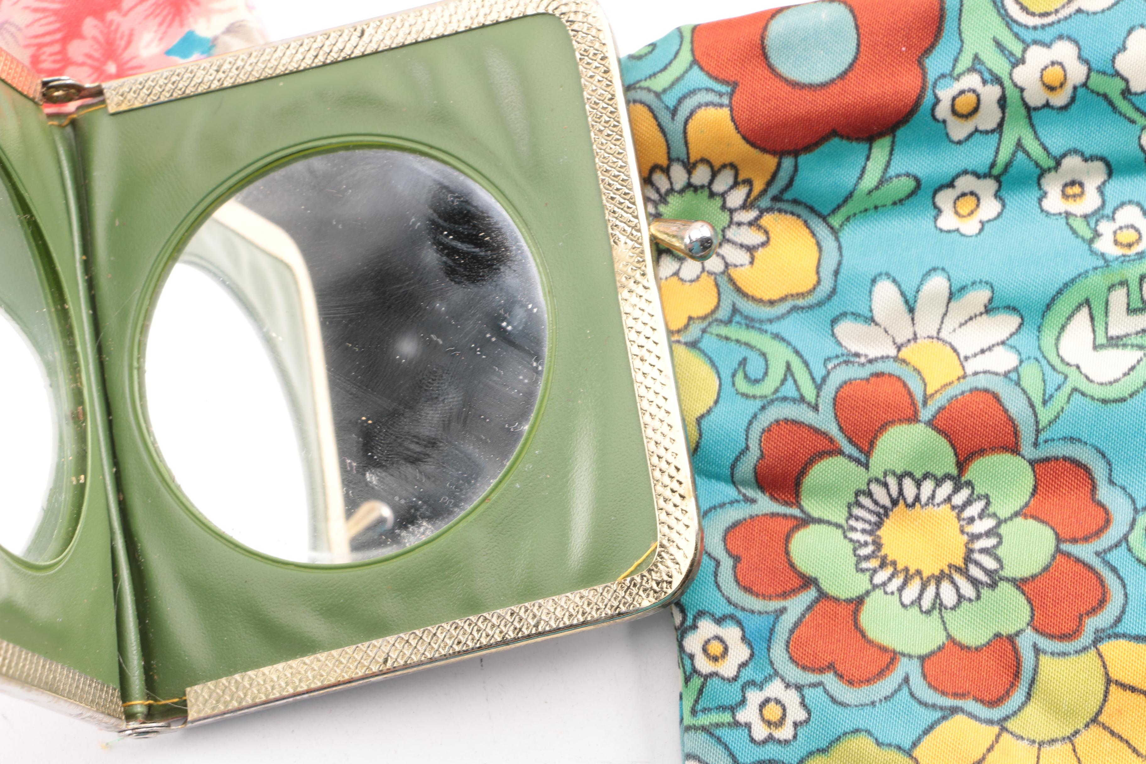 Circa 1970s Vintage Floral and Mod Print Coin Purses, Pouches and Scarves