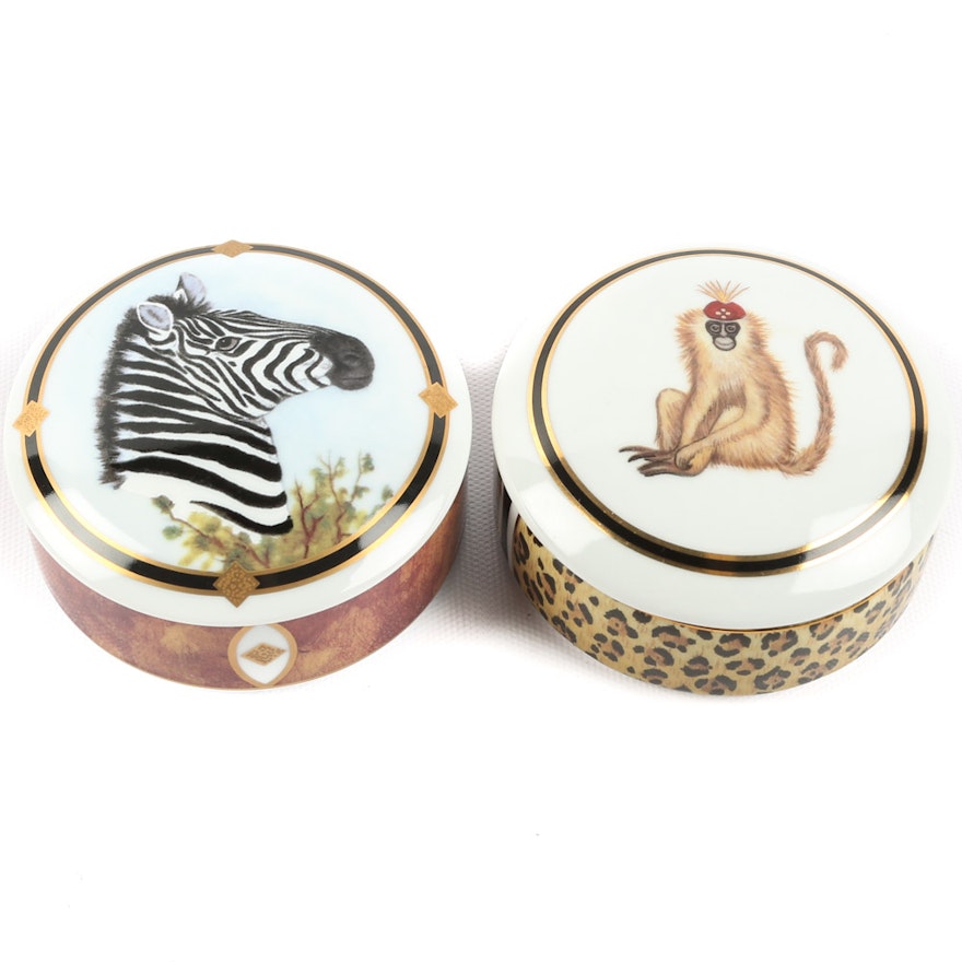 Lynn Chase Trinket Boxes "African Portraits" and "Amazonian Jaguar"