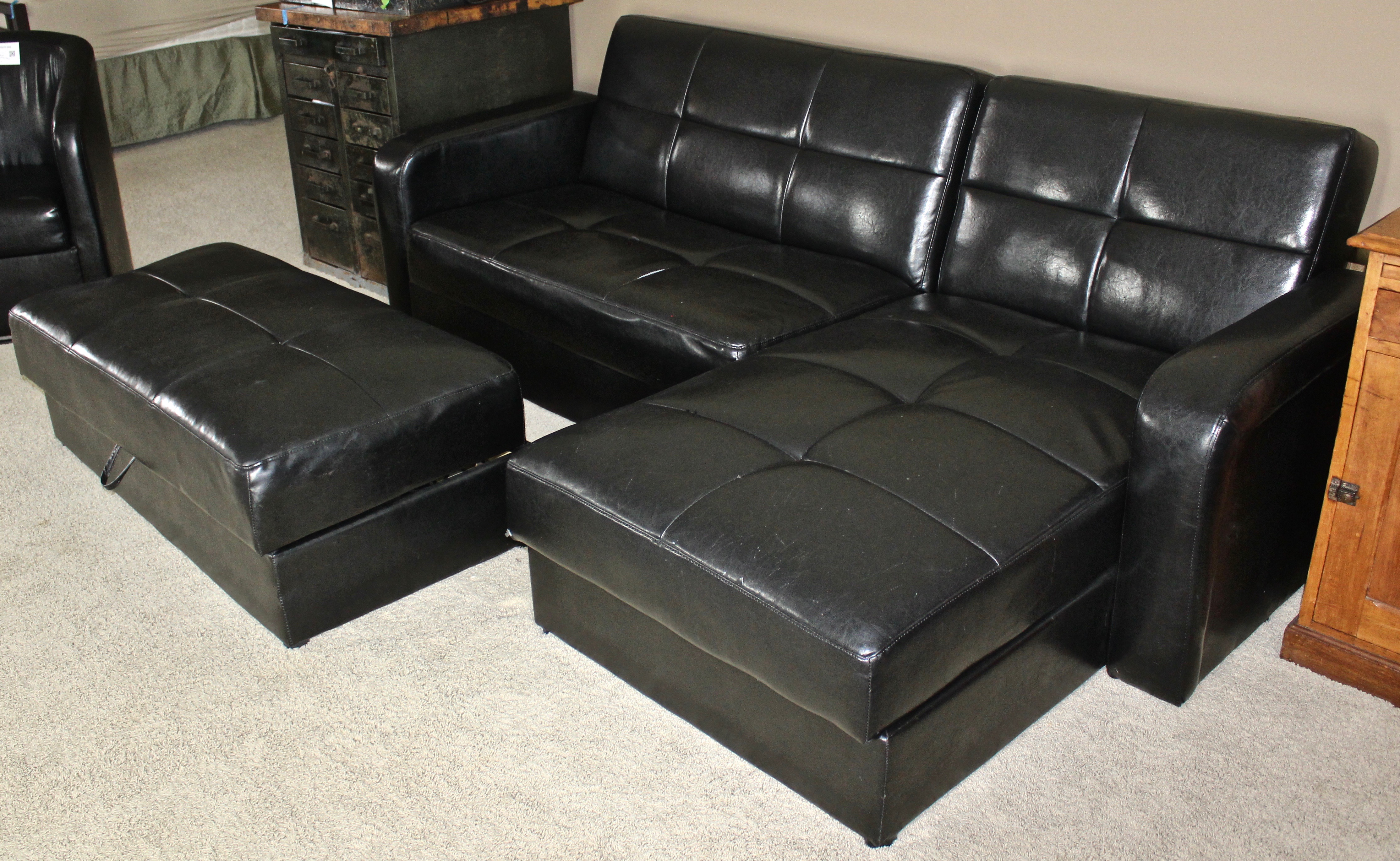 IKEA Storage Sectional Sofa in Black Vinyl