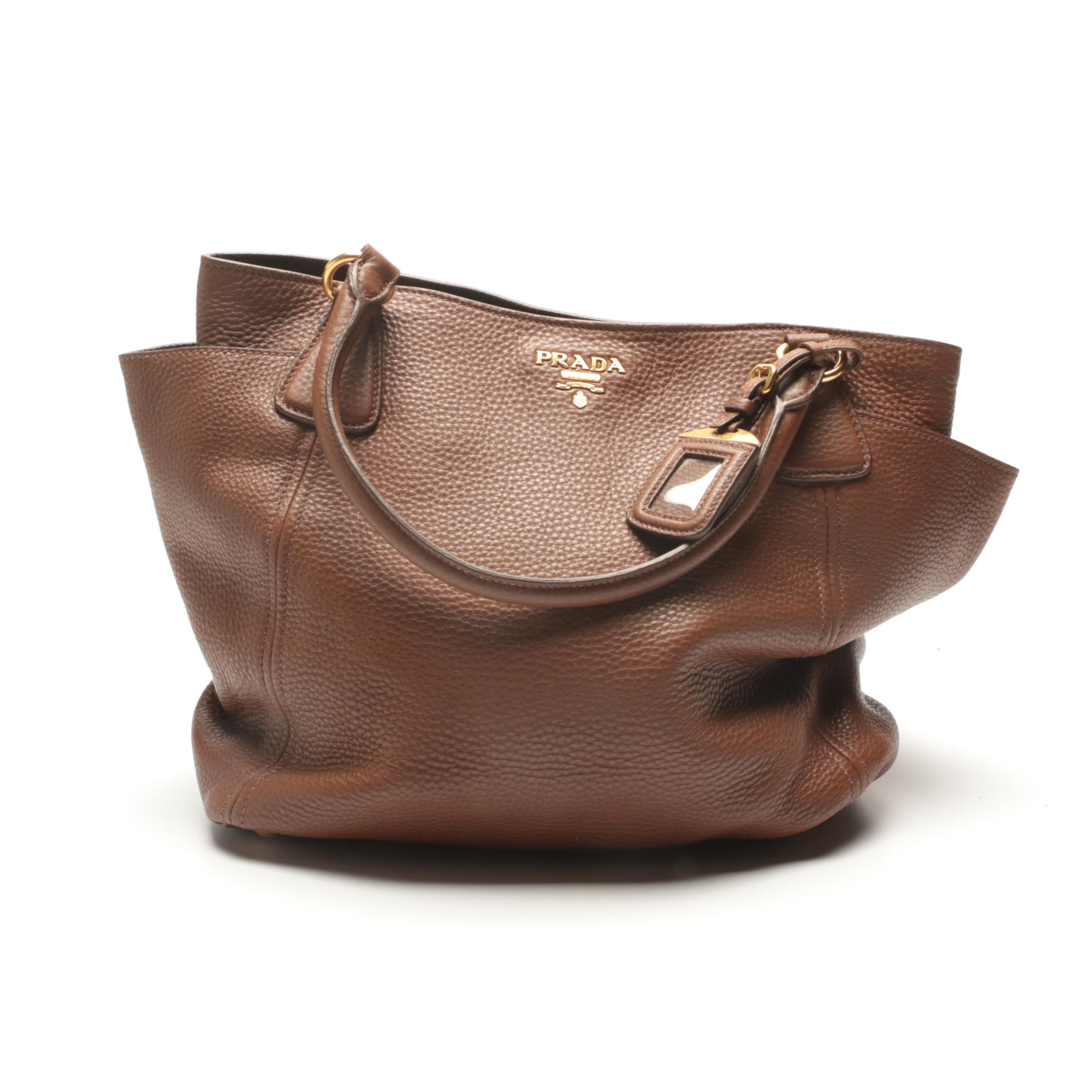 Prada Brown Pebbled Leather Satchel