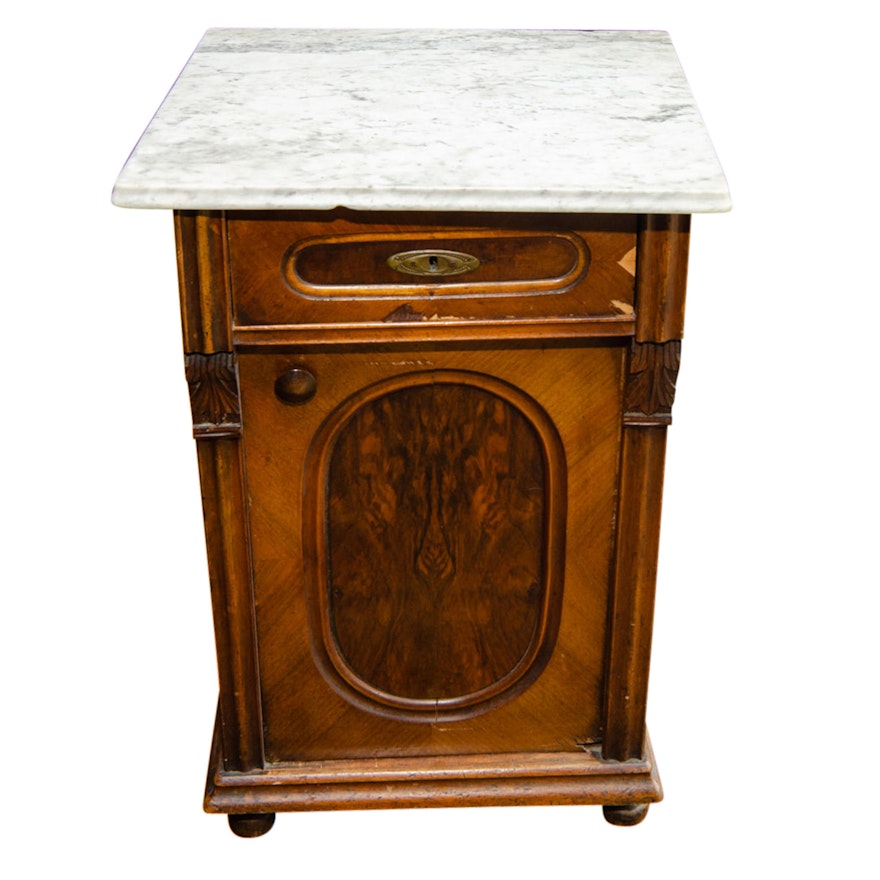 Antique Marble Topped Bedside Cabinet